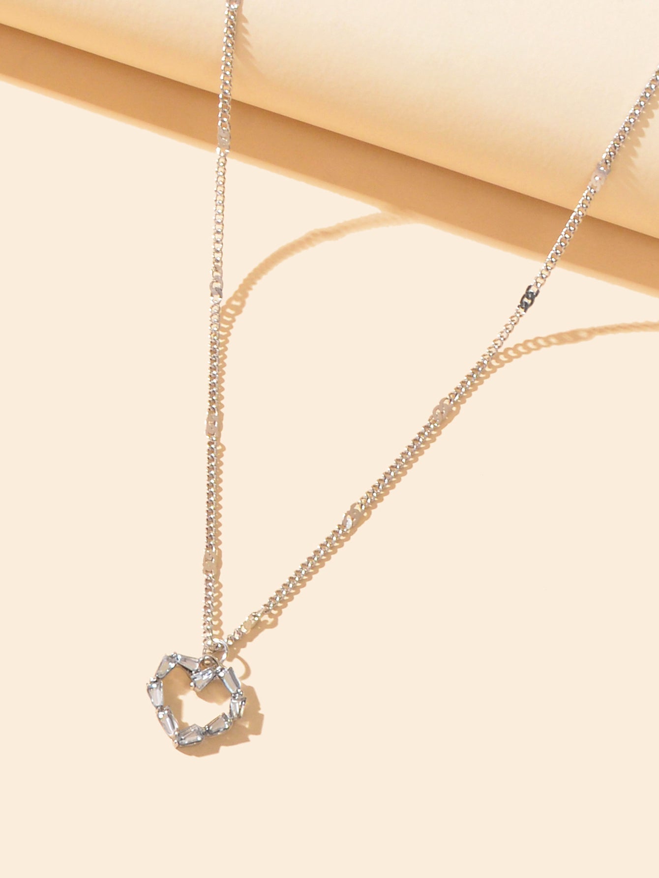 Silver Chain Rhinestone Heart Necklace Delicate Jewelry
