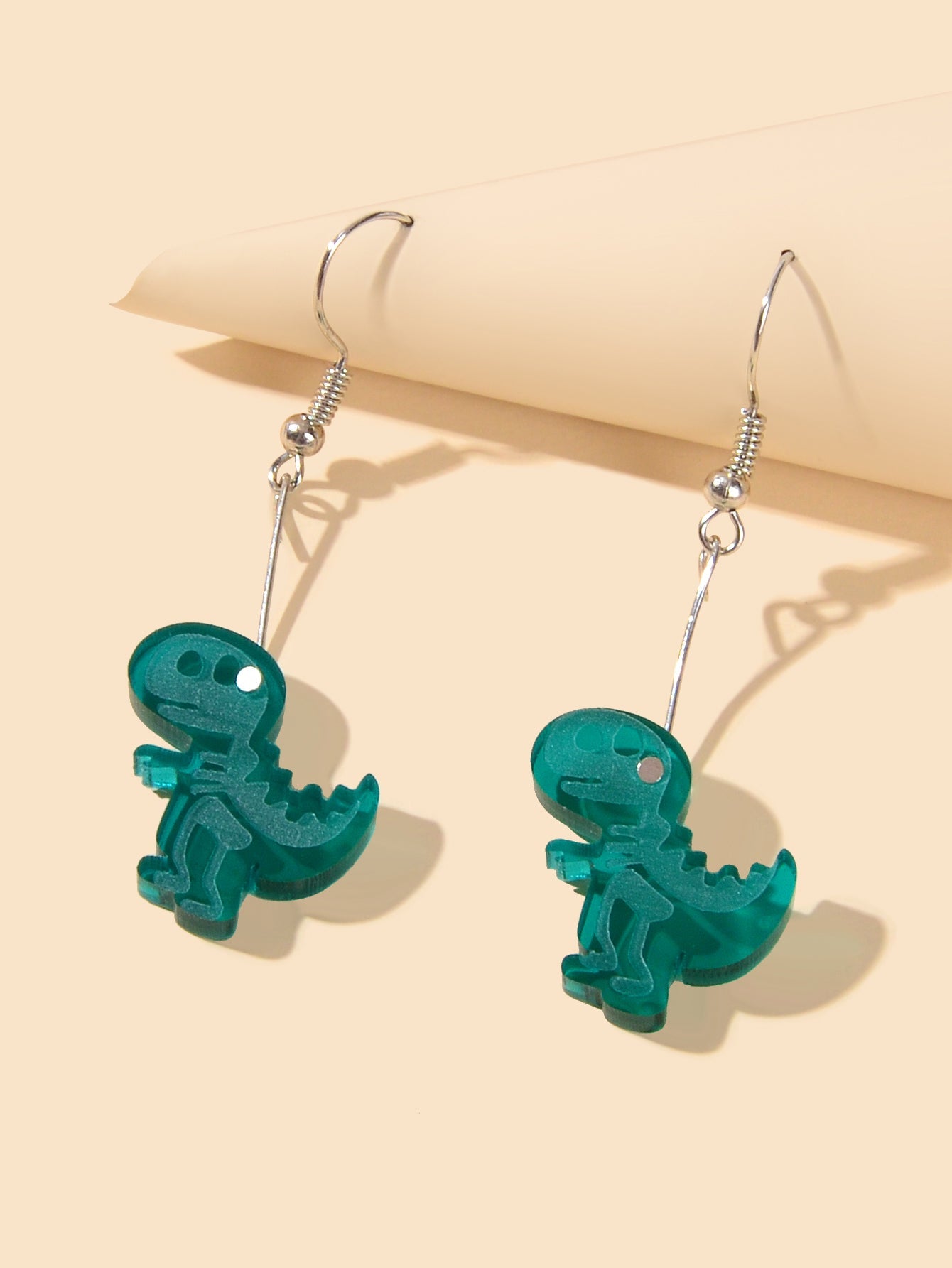 Lovely Cartoon Jewellery Green Resin Dinosaur Dangle Pendant Earrings for Women-2