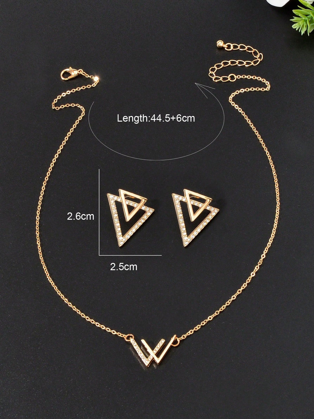 Double V Pendant Necklace with Triangle Earrings Set Chic Stylish Jewellery Gift-3