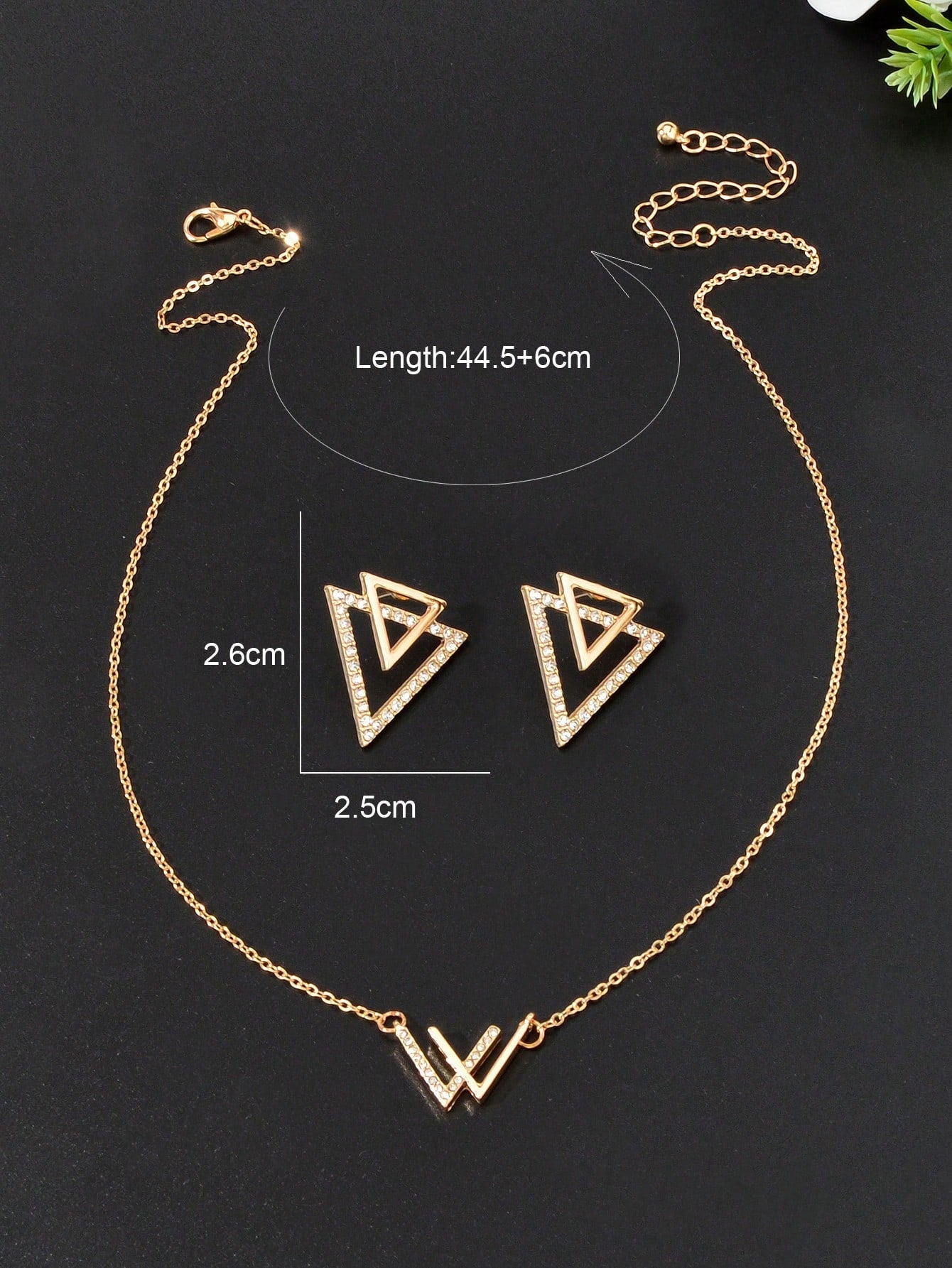 Double V Pendant Necklace with Triangle Earrings Set Chic Stylish Jewellery Gift-3
