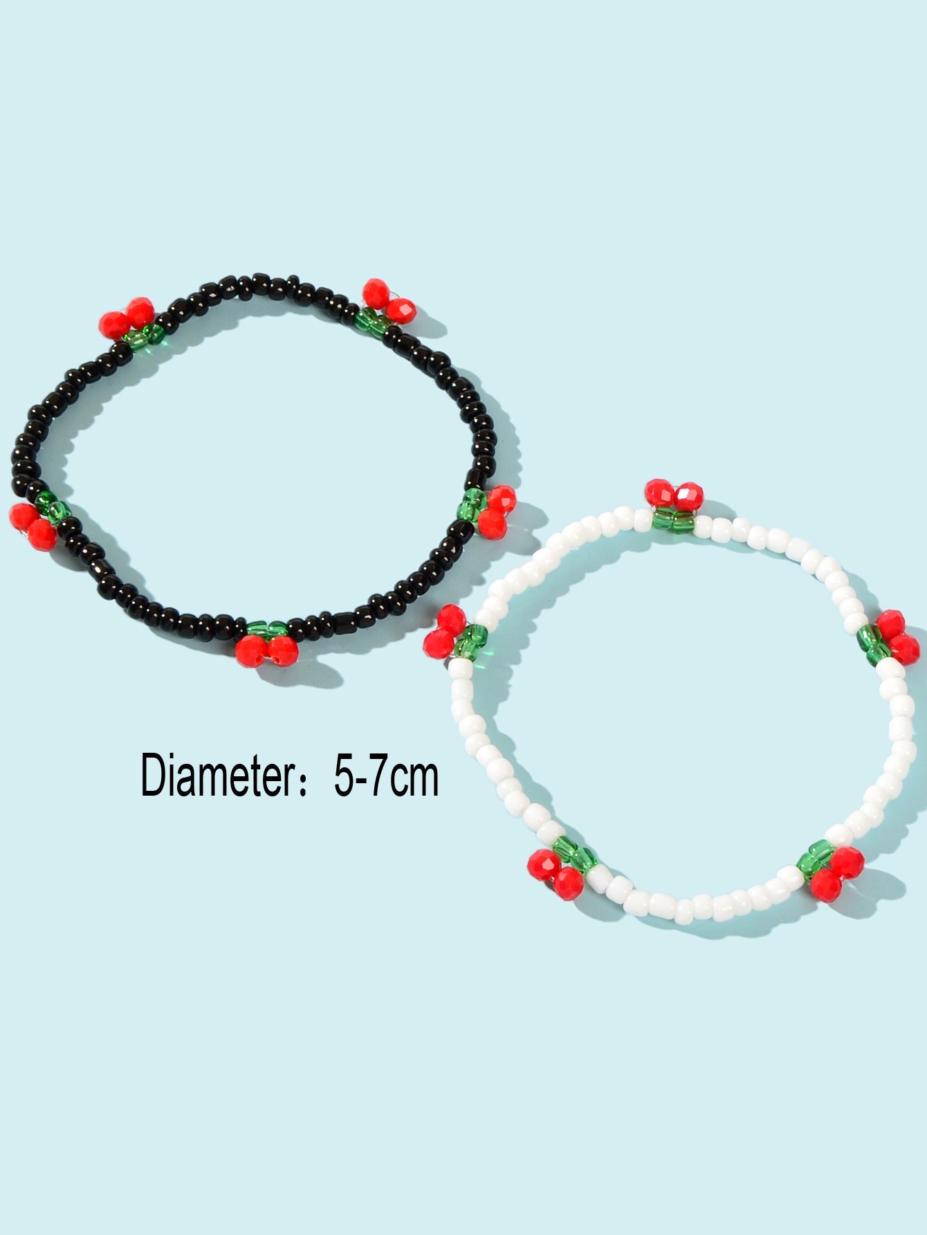 Boho 2 pcs Stackable White Black Seed Beads Stretch Elastic Red Cherry Bracelets-2