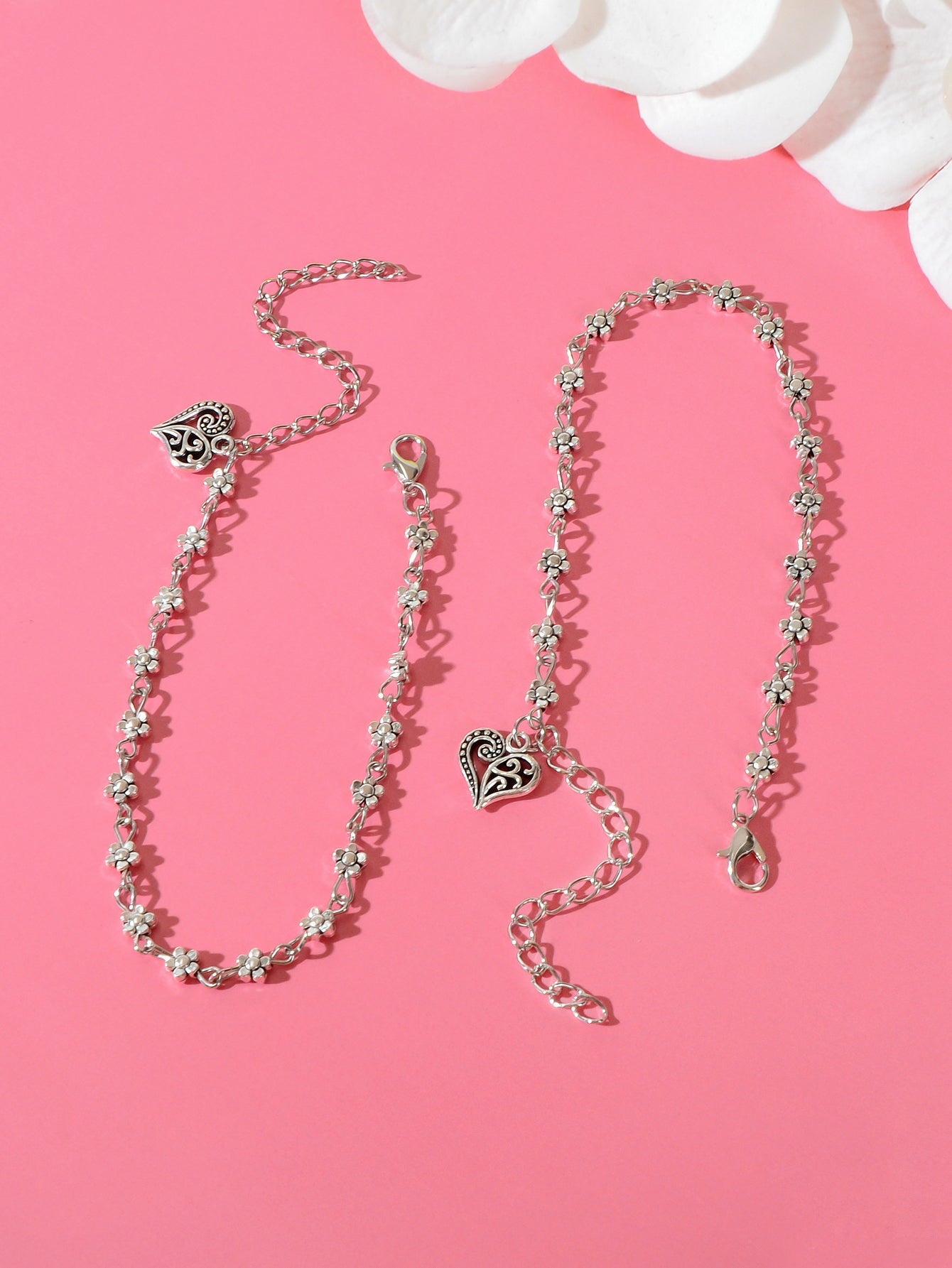 2pcs Valentine's Day Vintage Anklets Matching Couple Best Friend Foot Jewellery-3