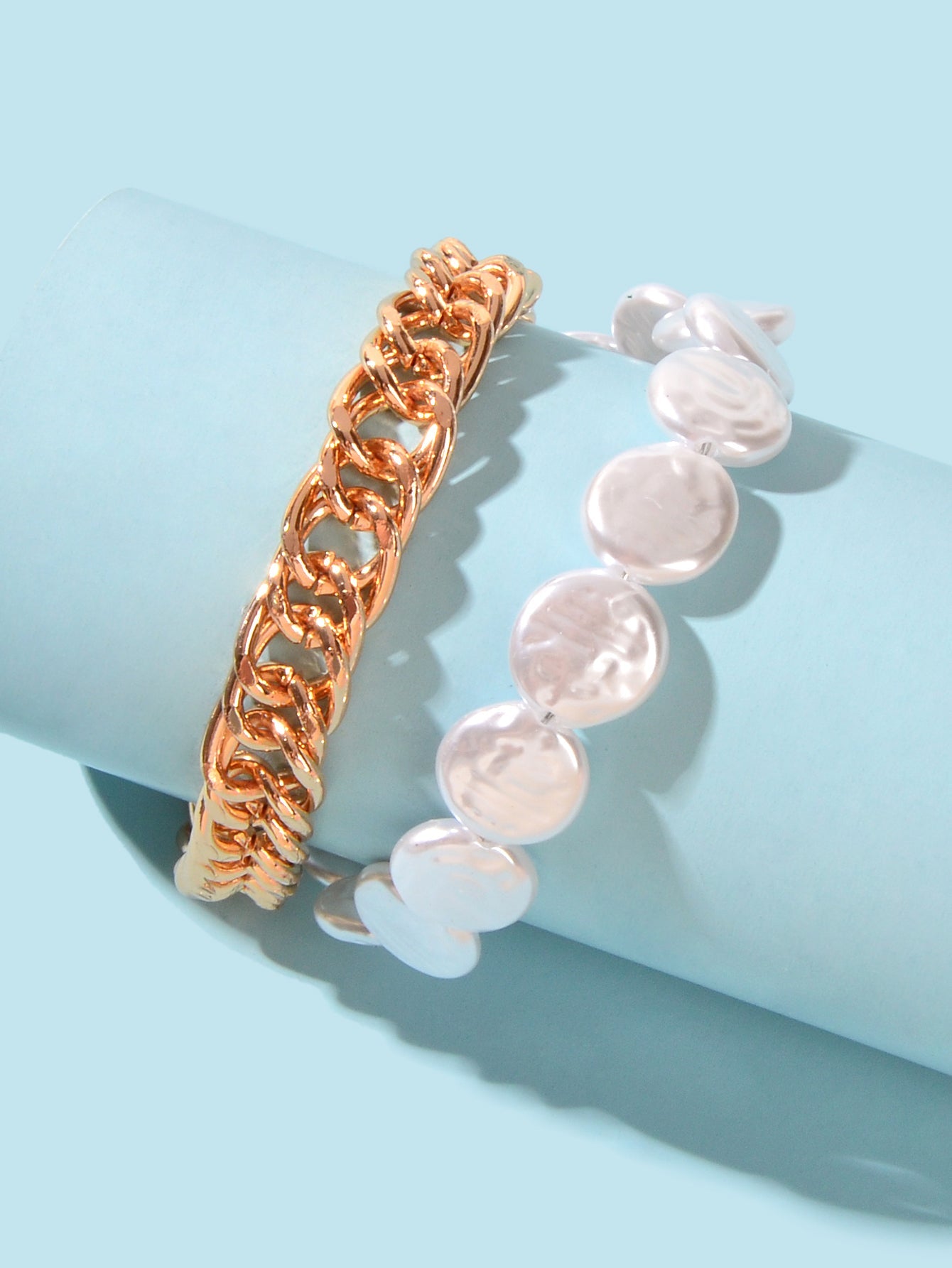 Round Imitation Pearl Crude Gold Chain Layer Barefoot Beach Anklet Foot Jewelry-2