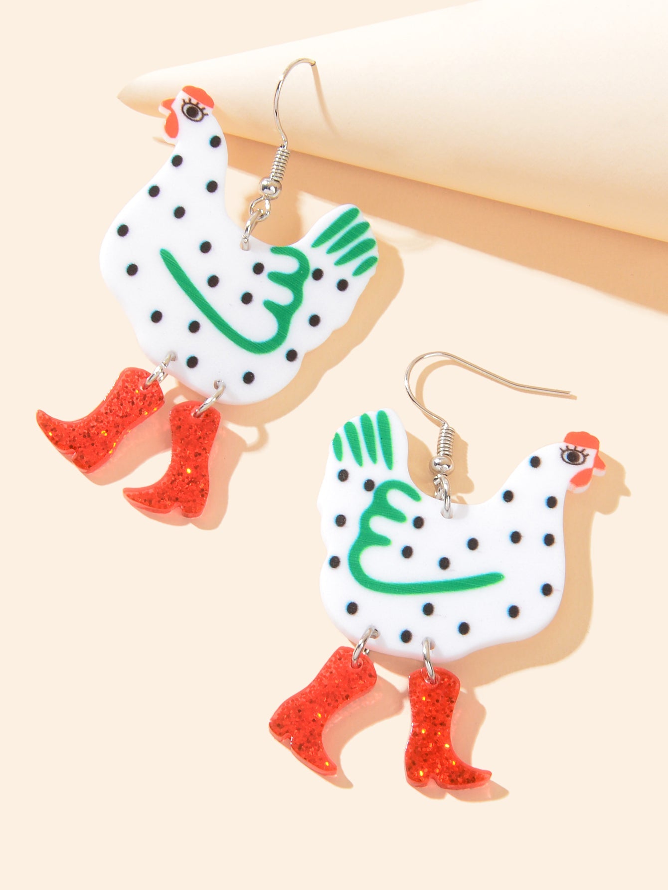 Cute Design Hen with Boot Dangle Lightweight Acrylic Chicken Earrings Party Gift-2