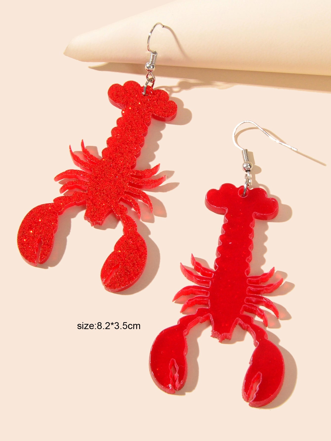 Unique Design Shining Red Resin Acrylic Lobster Big Party Chunky Trendy Earrings-2