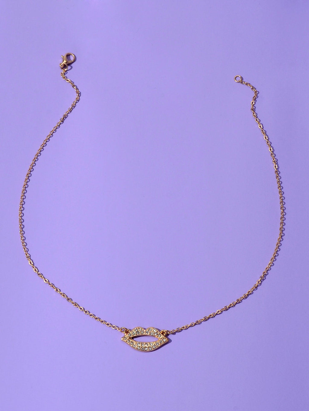 Engagement Jewellery Gift Rhinestone Decor Gold Chain Lip Charm Collar Necklace-2