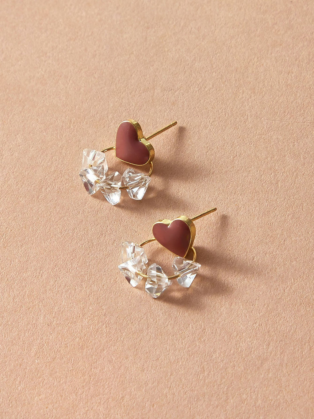 Trendy Ladies Jewellery Transparent Beads Gold Circle Red Heart Stud Earrings-2