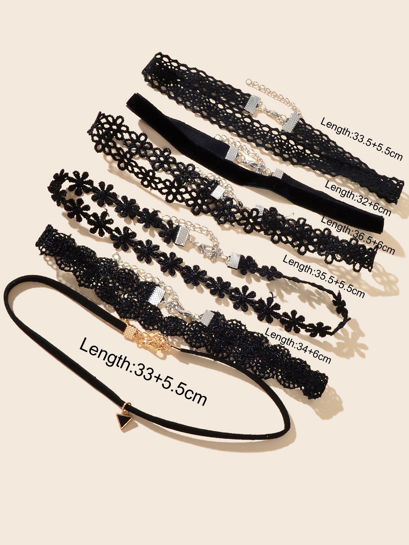 6 pcs Black Flower Velvet Choker Set Classic Gothic Tattoo 90s Collar Lace Jewel