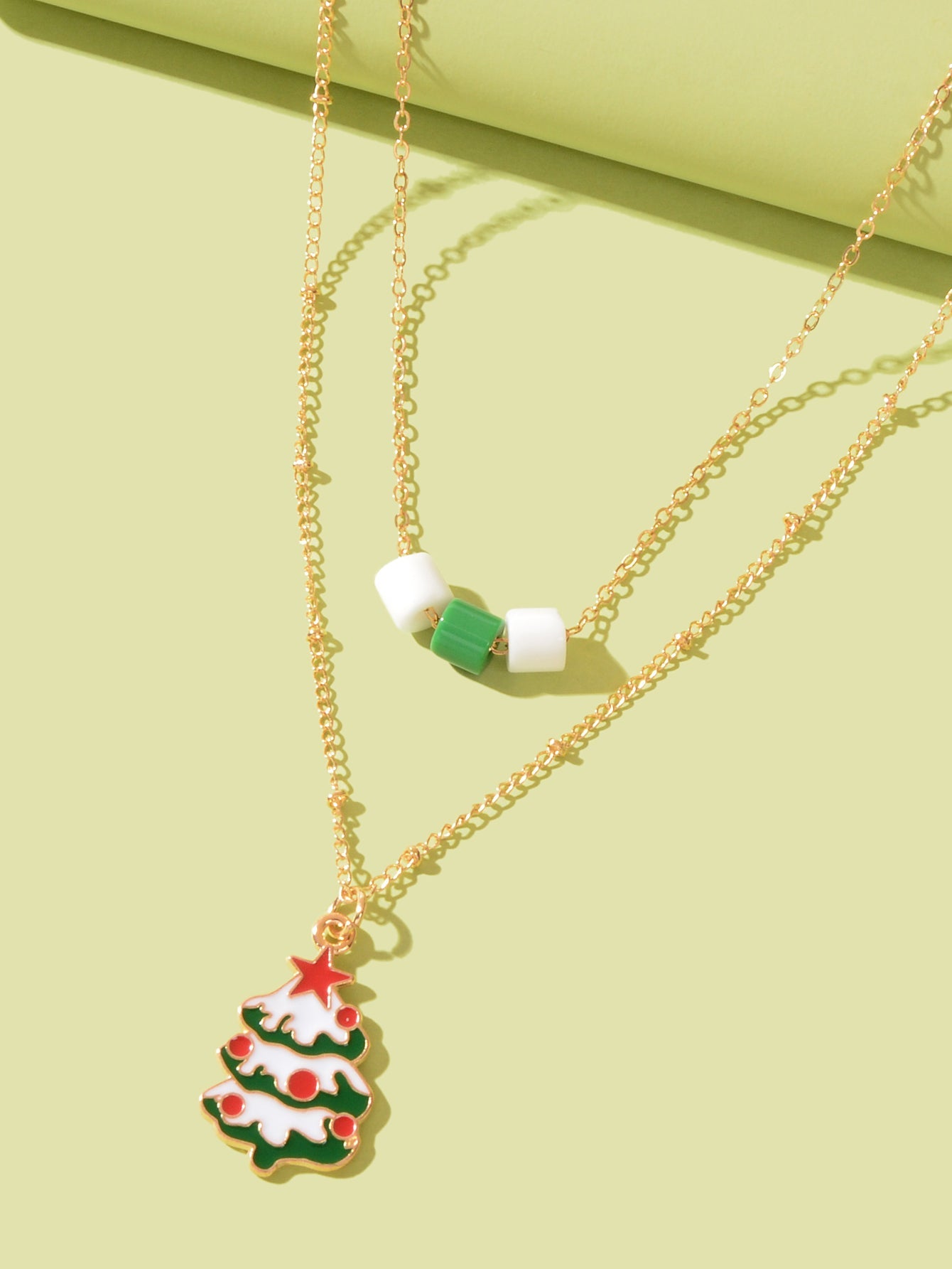 Festival Party Jewellery Gift Gold Layered Chain Christmas Tree Pendant Necklace
