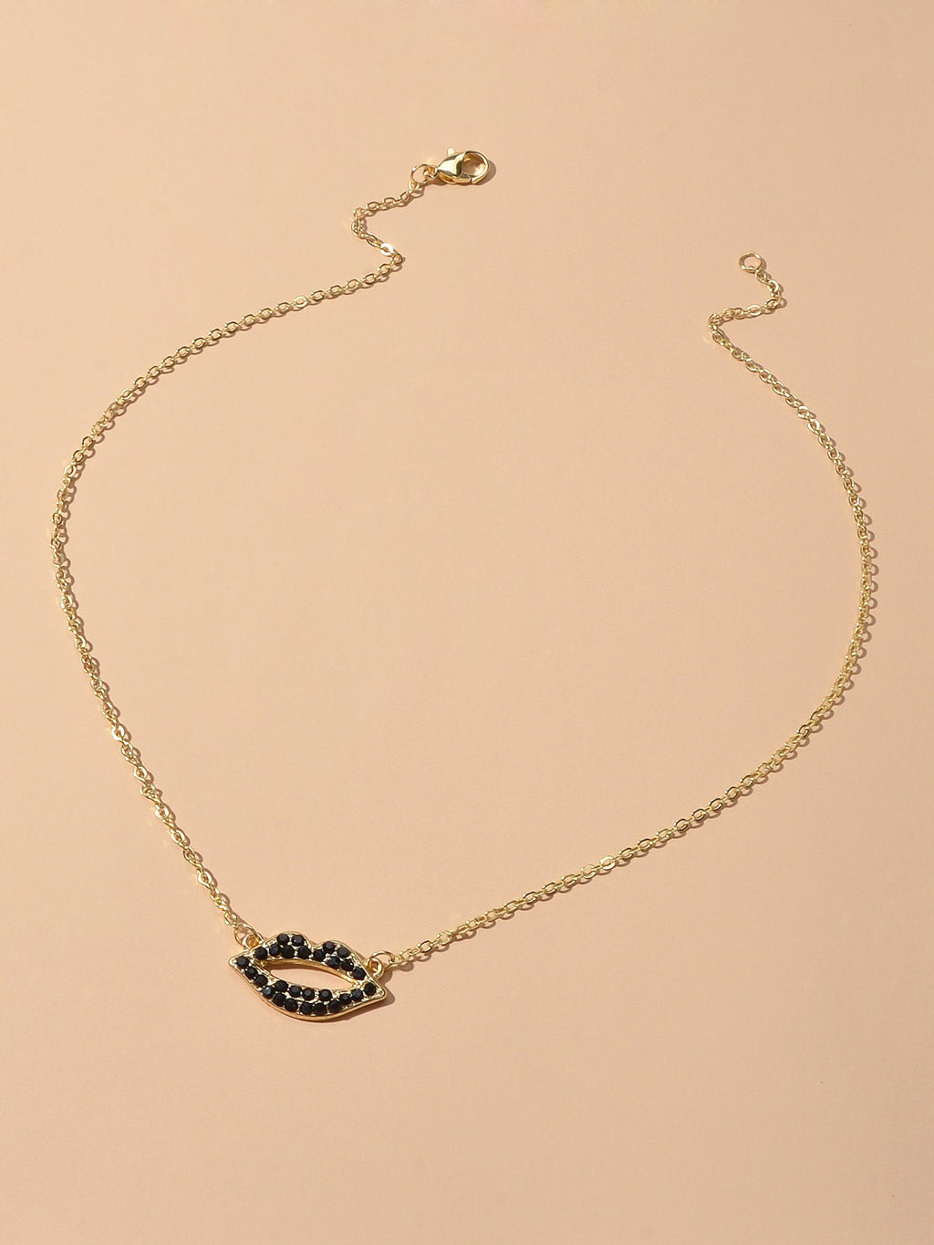 Gift Jewellery Valentine's Day Gold Chain Rhinestone Love Lips Pendant Necklace