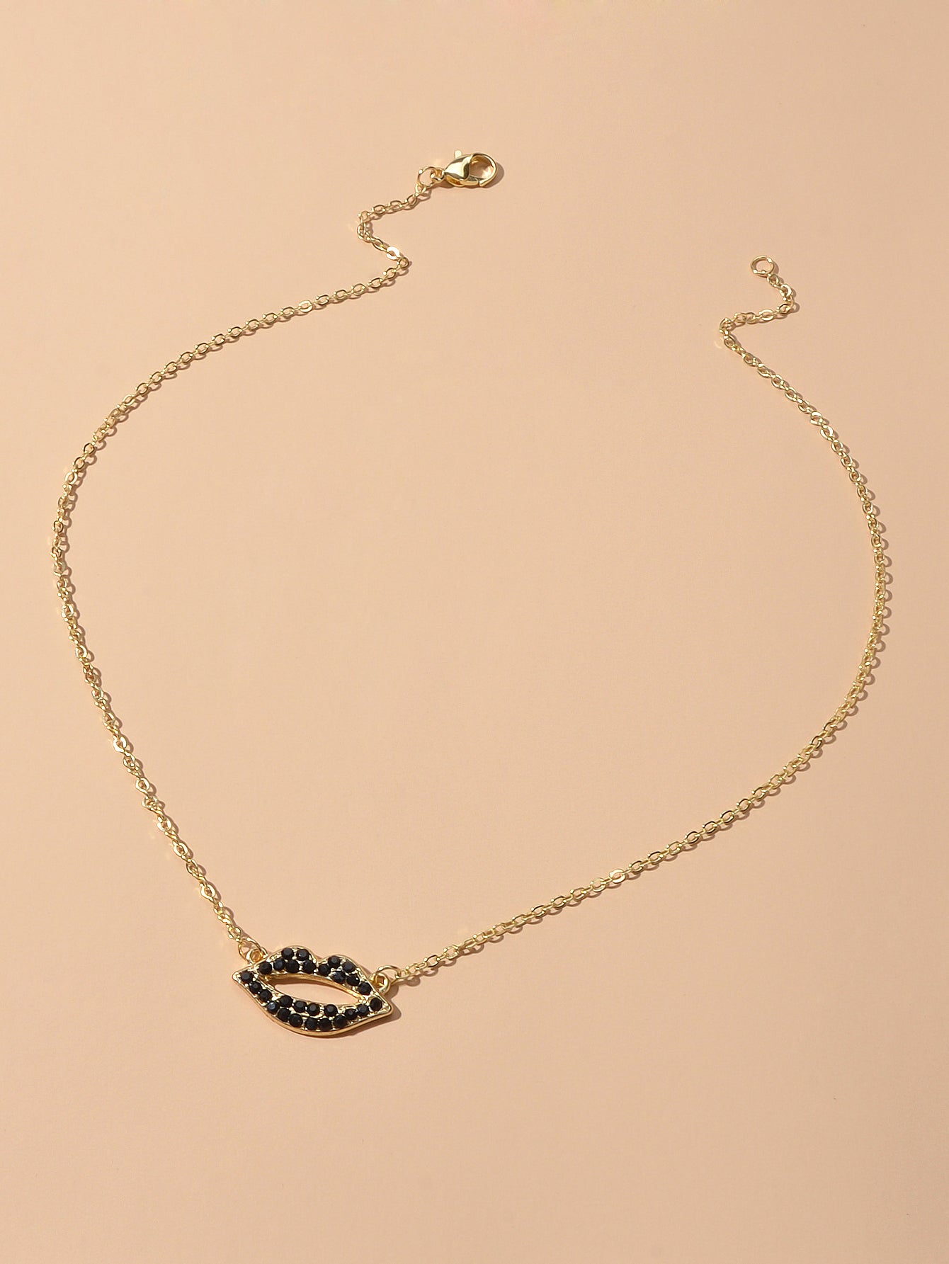 Gift Jewellery Valentine's Day Gold Chain Rhinestone Love Lips Pendant Necklace