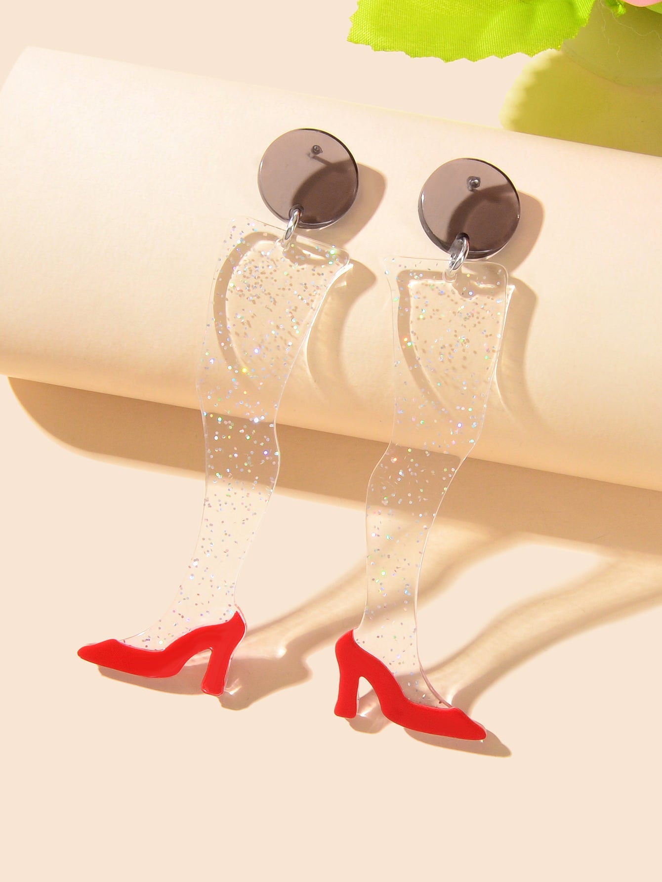 Shiny Unique Funny Resin Transparent Leg Chic High Heel Shoes Stud Earrings Gift-2