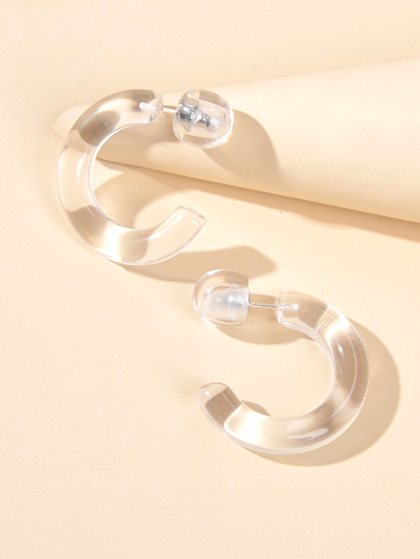 Fashion Design Resin Transparent Acrylic C shape Stud Huggie Hoop Stud Earrings-2