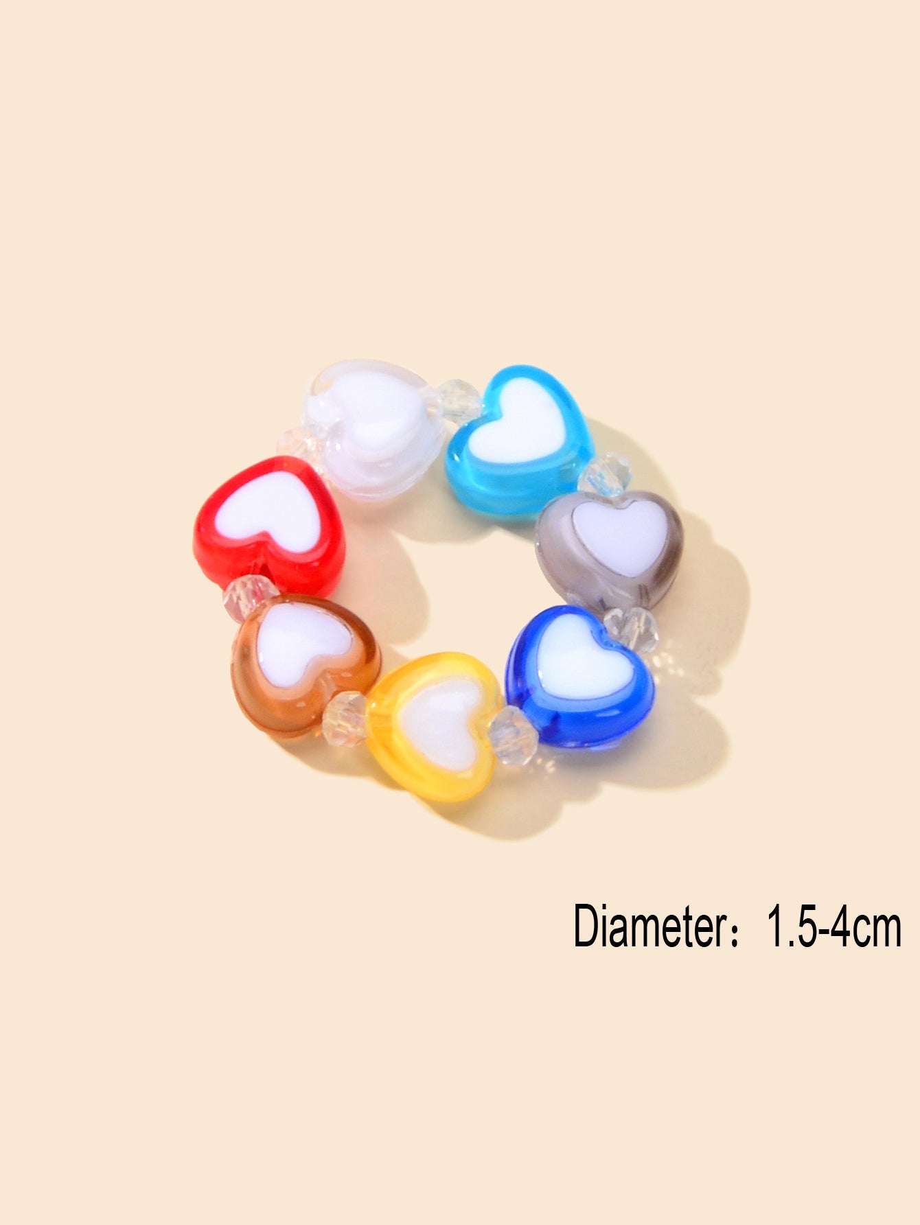 Random Color Women Girls Dainty Gifts Colorful Resin Heart Elastic Finger Ring