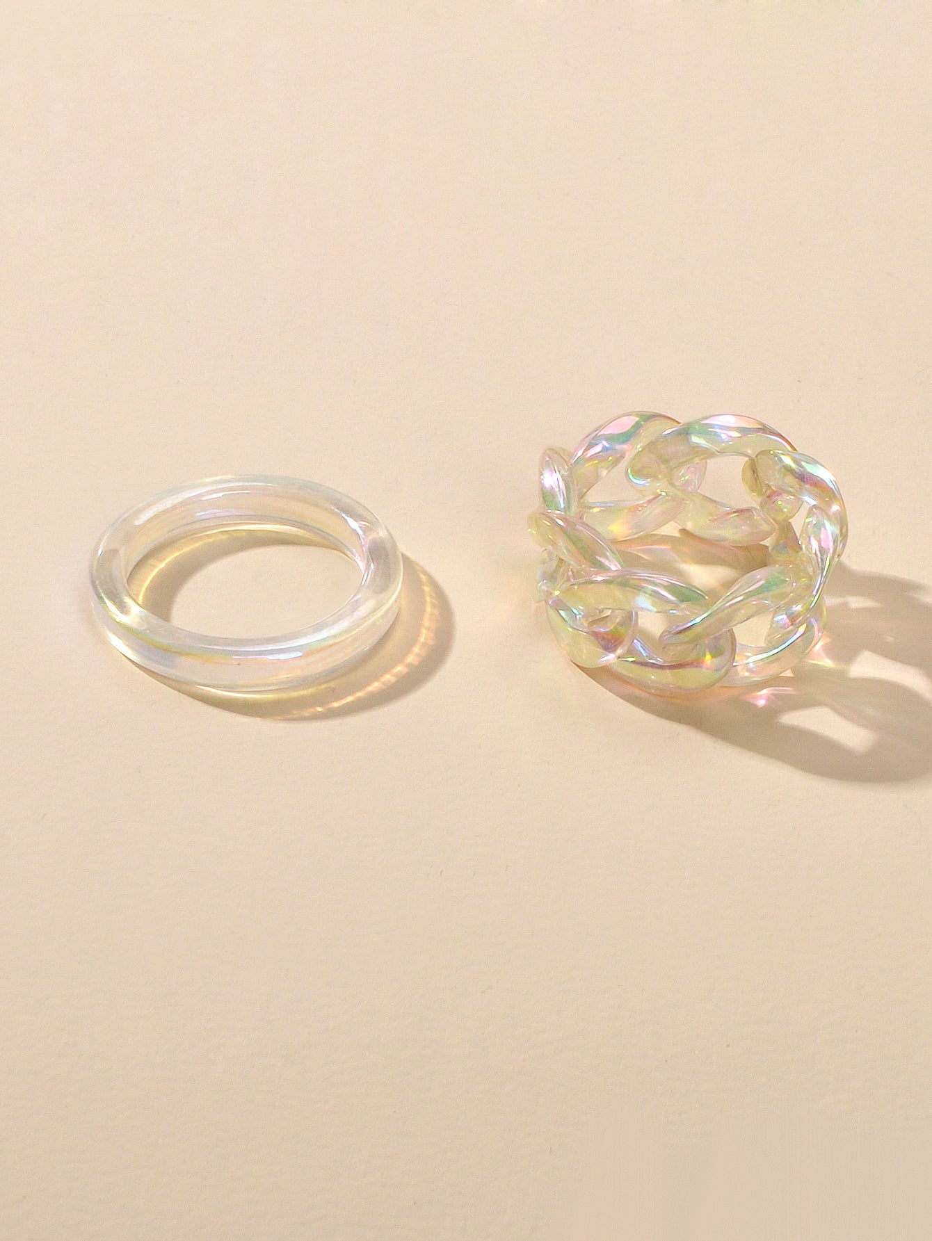 Stackable 2pcs Transparent Acrylic Resin Finger Ring set Multiple Ring Bulk Pack-2