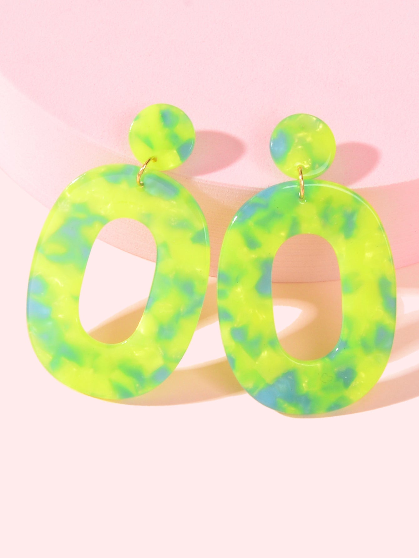 Multicolor Acrylic Dangle Drop Geometric Oval Statement Earrings 80's Party Gift-2