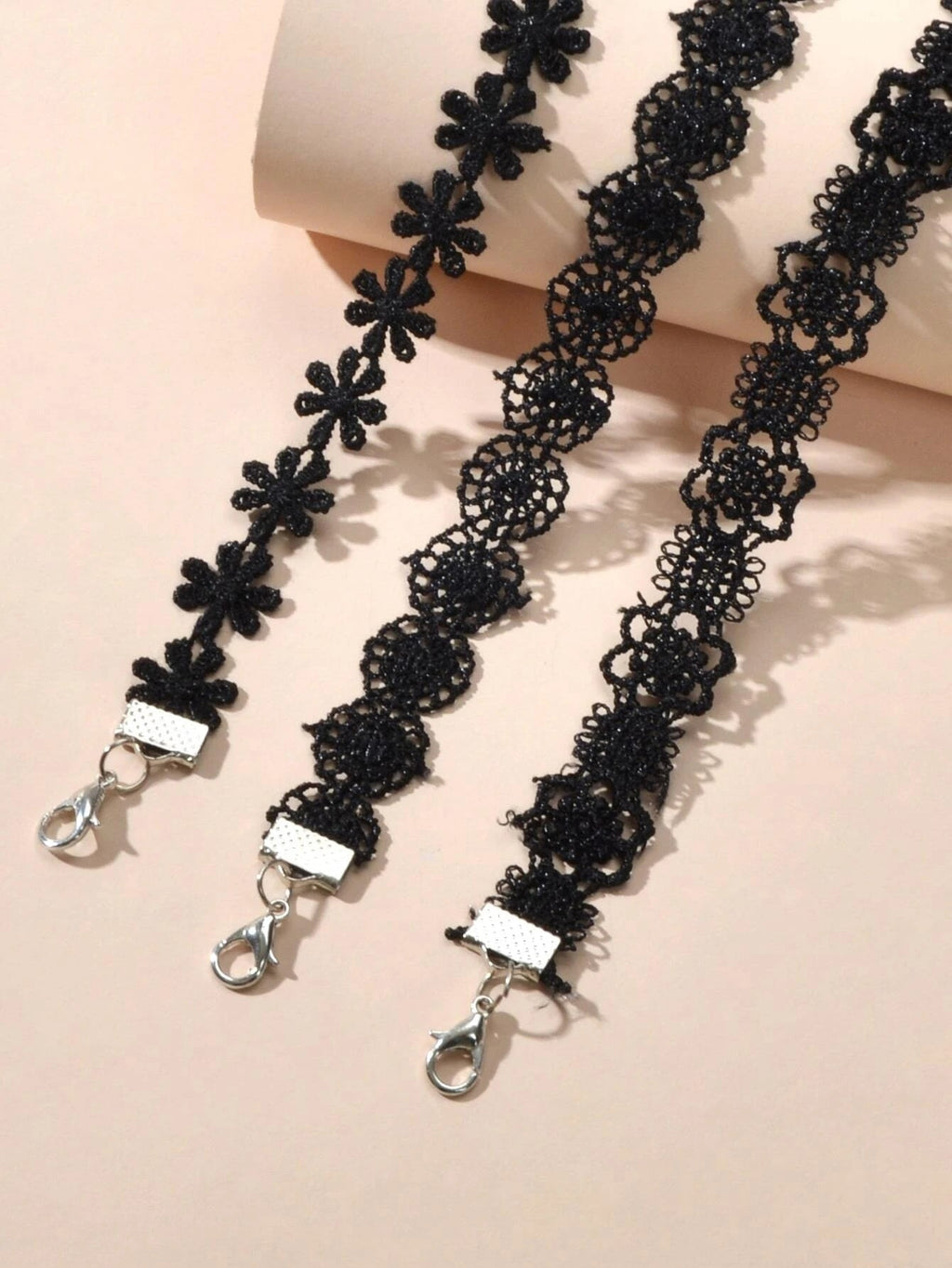 6 pcs 90s Black Lace Flower Retro Tattoo Choker Set Necklaces Punk Gothic Collar-3