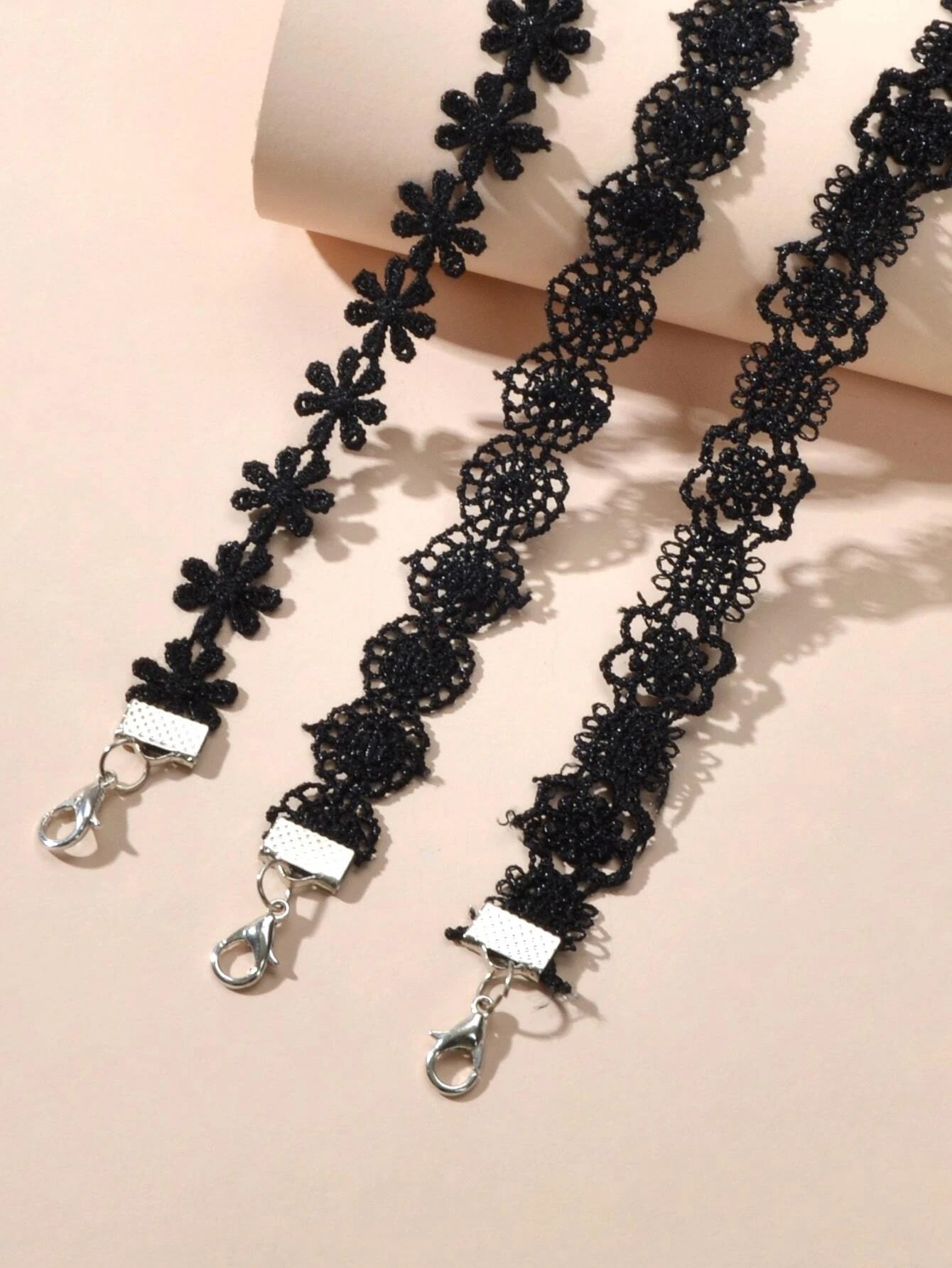 6 pcs 90s Black Lace Flower Retro Tattoo Choker Set Necklaces Punk Gothic Collar-3