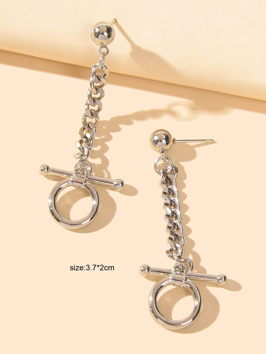 Punk Minimalist Style Silver Circle Geometric Statement Charm Earrings for Women-2