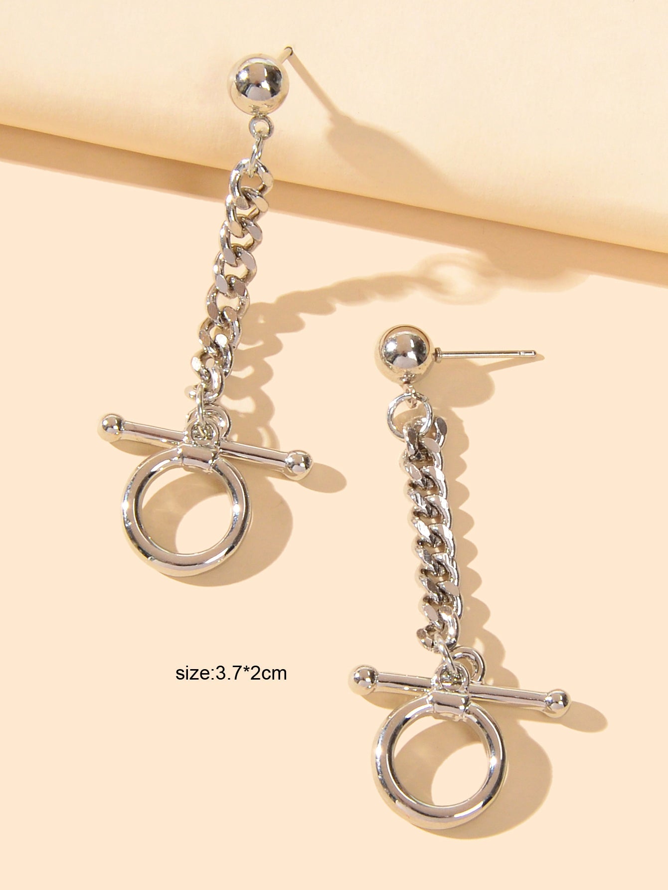 Punk Minimalist Style Silver Circle Geometric Statement Charm Earrings for Women-2