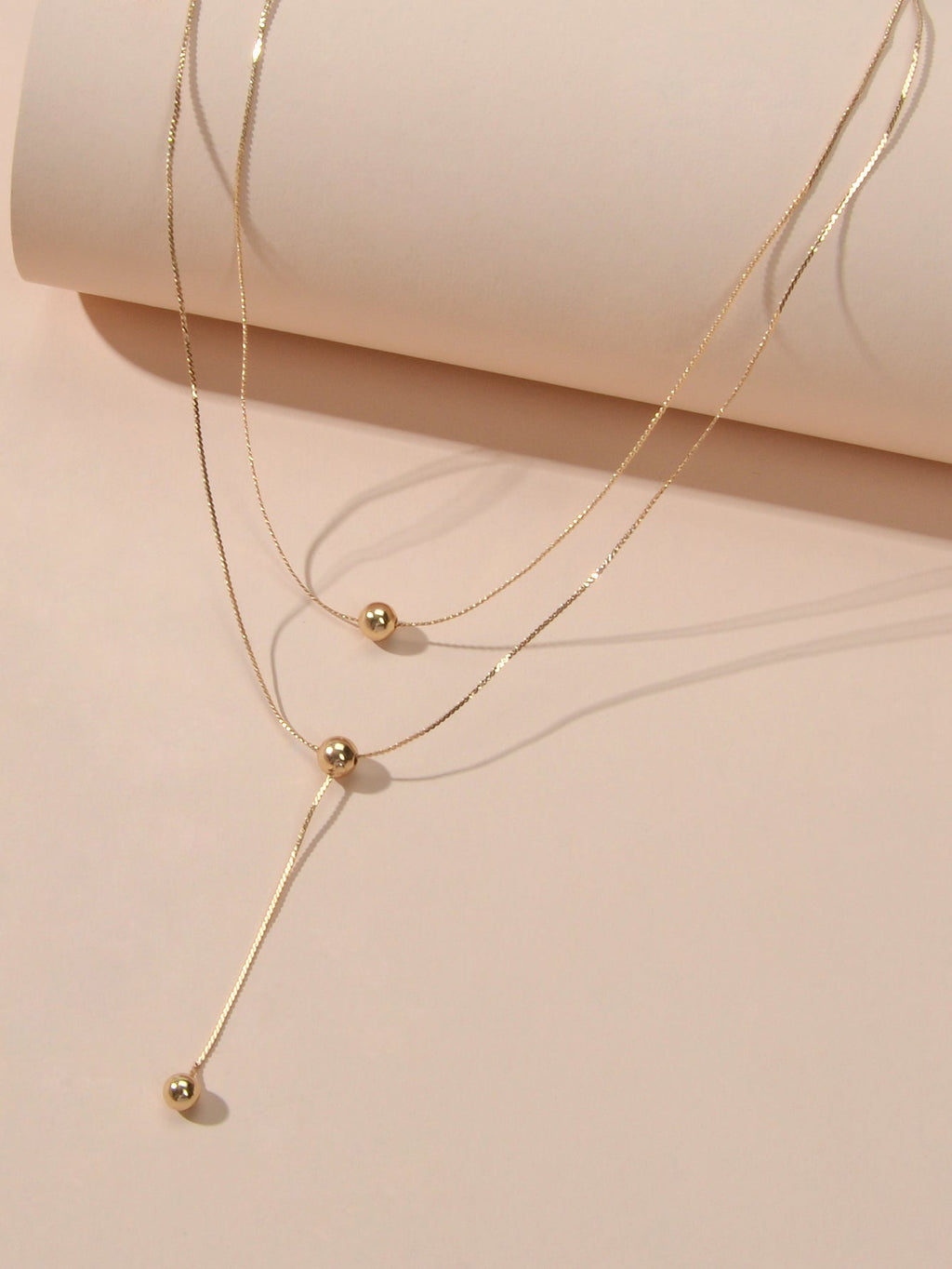 Perfect Jewellery Gold Double layer Chain Necklace Beads Charm Y Lariat Necklace