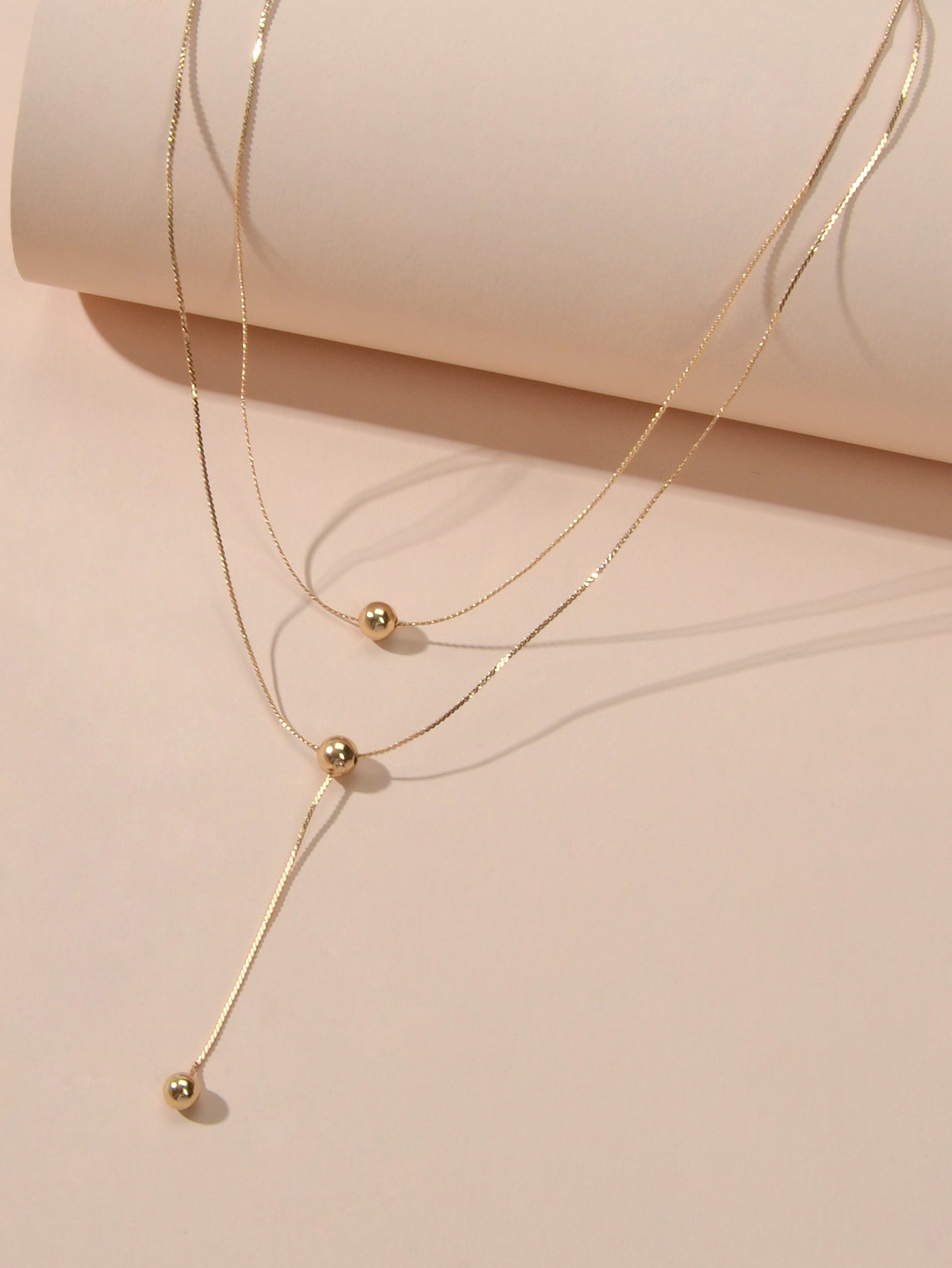 Perfect Jewellery Gold Double layer Chain Necklace Beads Charm Y Lariat Necklace