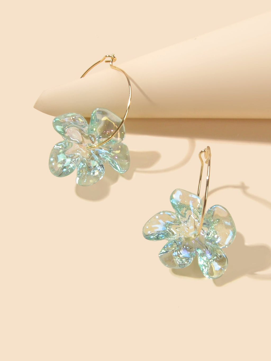 Charming Korean Transparent Plastic Textured Flower Drop Hoop Earrings for Party-2