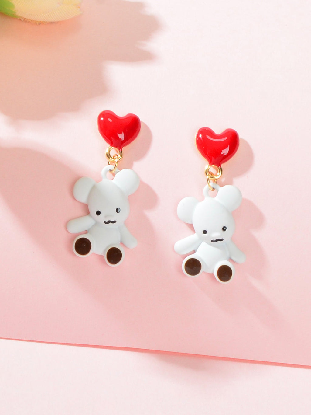 Cute Cartoon Red Love Heart White Bear Funny Stud Earrings Perfect as a Gift-2