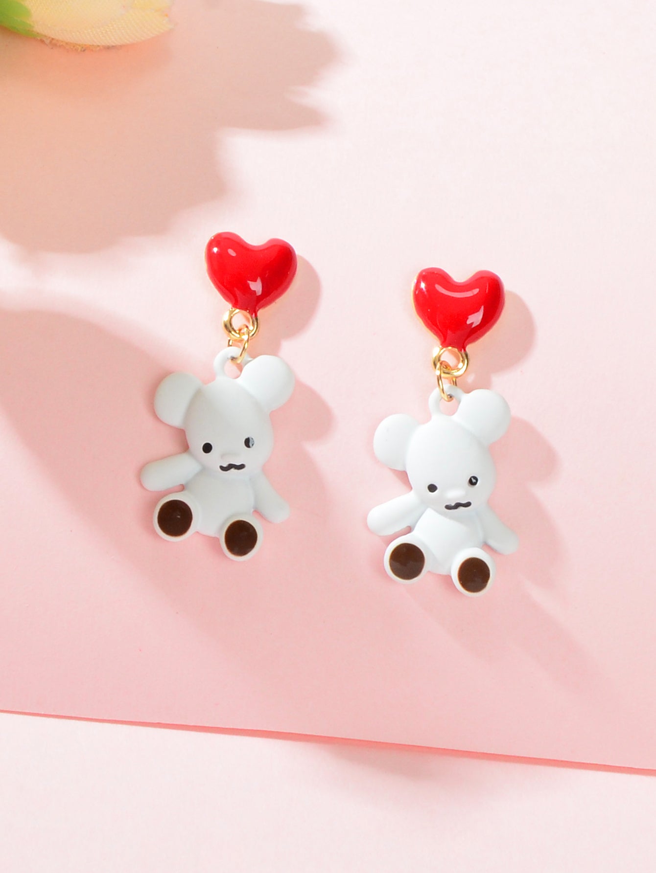 Cute Cartoon Red Love Heart White Bear Funny Stud Earrings Perfect as a Gift-2