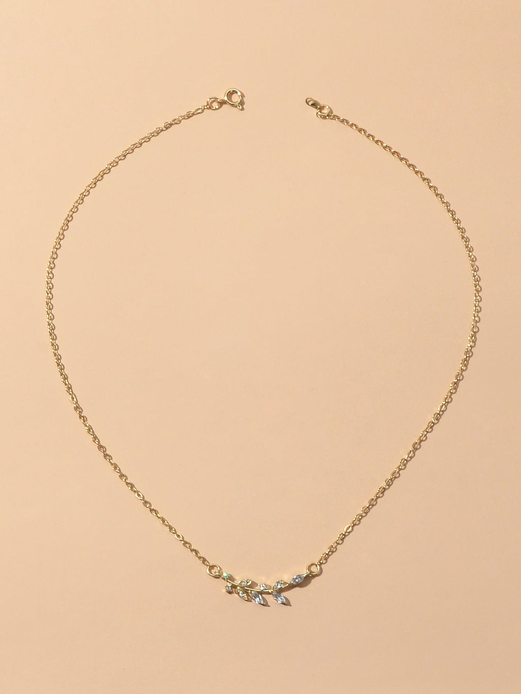 Shining Jewellery Rhinestone Decor Gold Silver Chain Leaf Charm Pendant Necklace-2