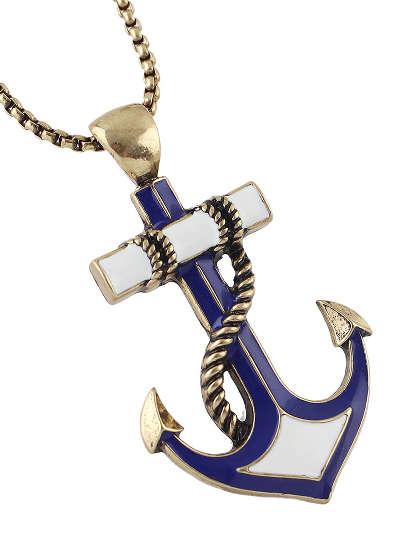 Nautical Jewelry Long Chain White Blue Anchor Pendant Necklace Ocean Accessories