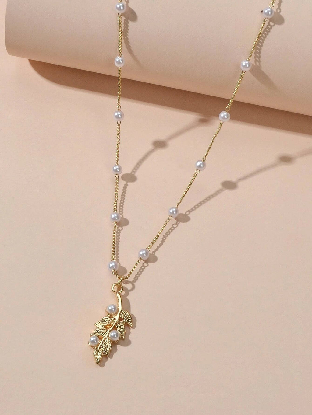 Feelontop Fashion Jewellery Pearl Gold Leaf Pendant Necklace Women Accessories-2