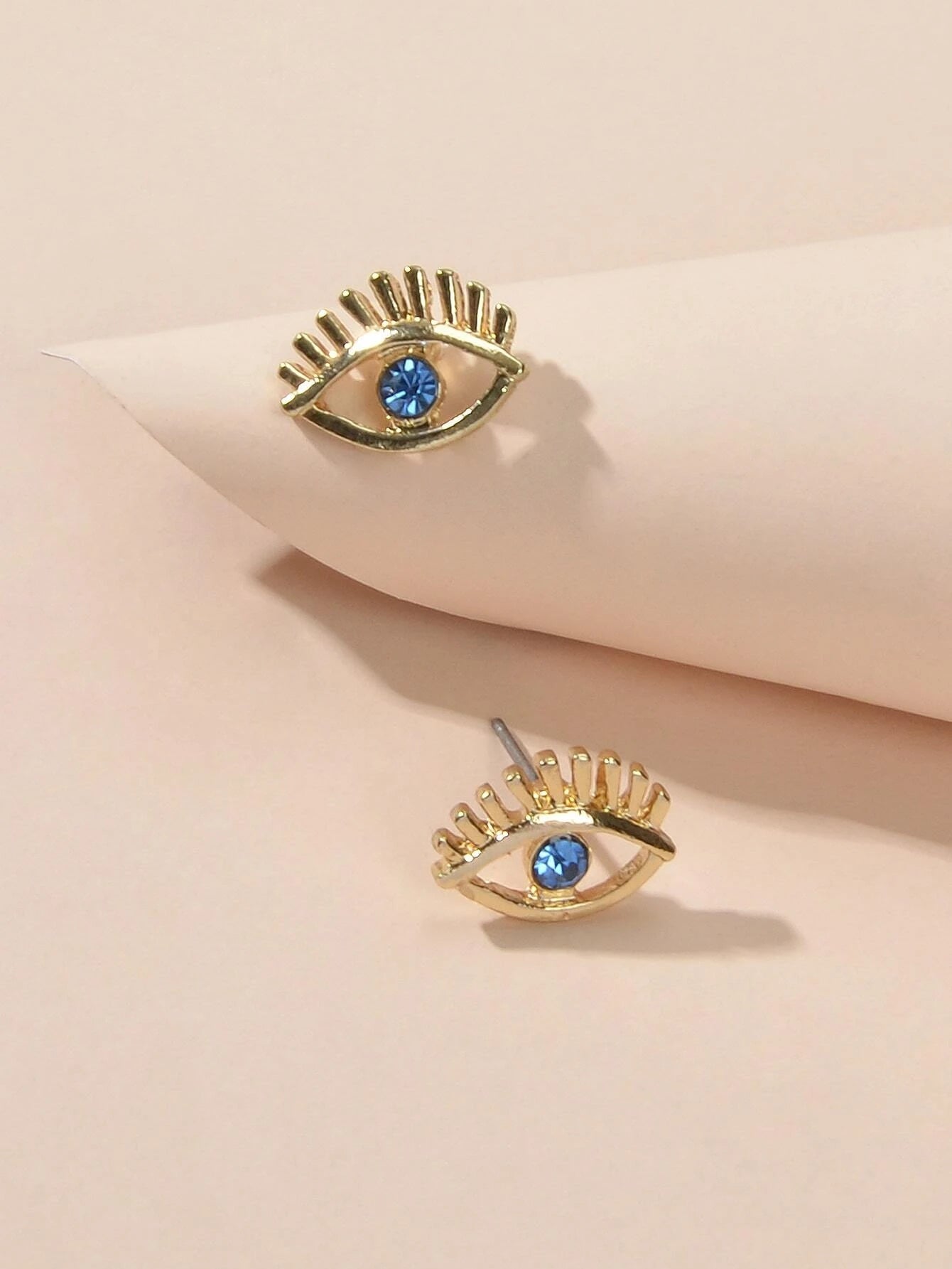 Blue Hotpink Rhinestone Decor Eye Shape Stud Earrings Women Girls Dainty Gifts-2
