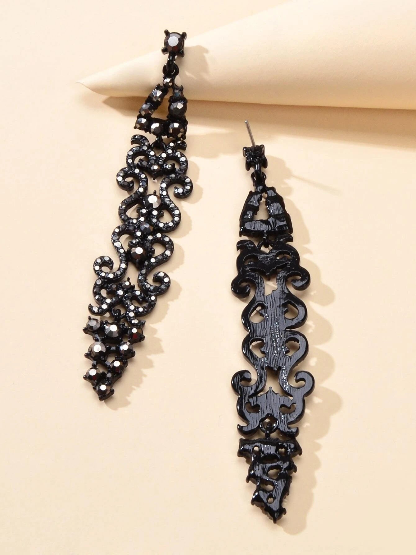 Rhinestone Black Hollow out Long Geometric Vintage Dangle Earrings Punk Jewelry-2
