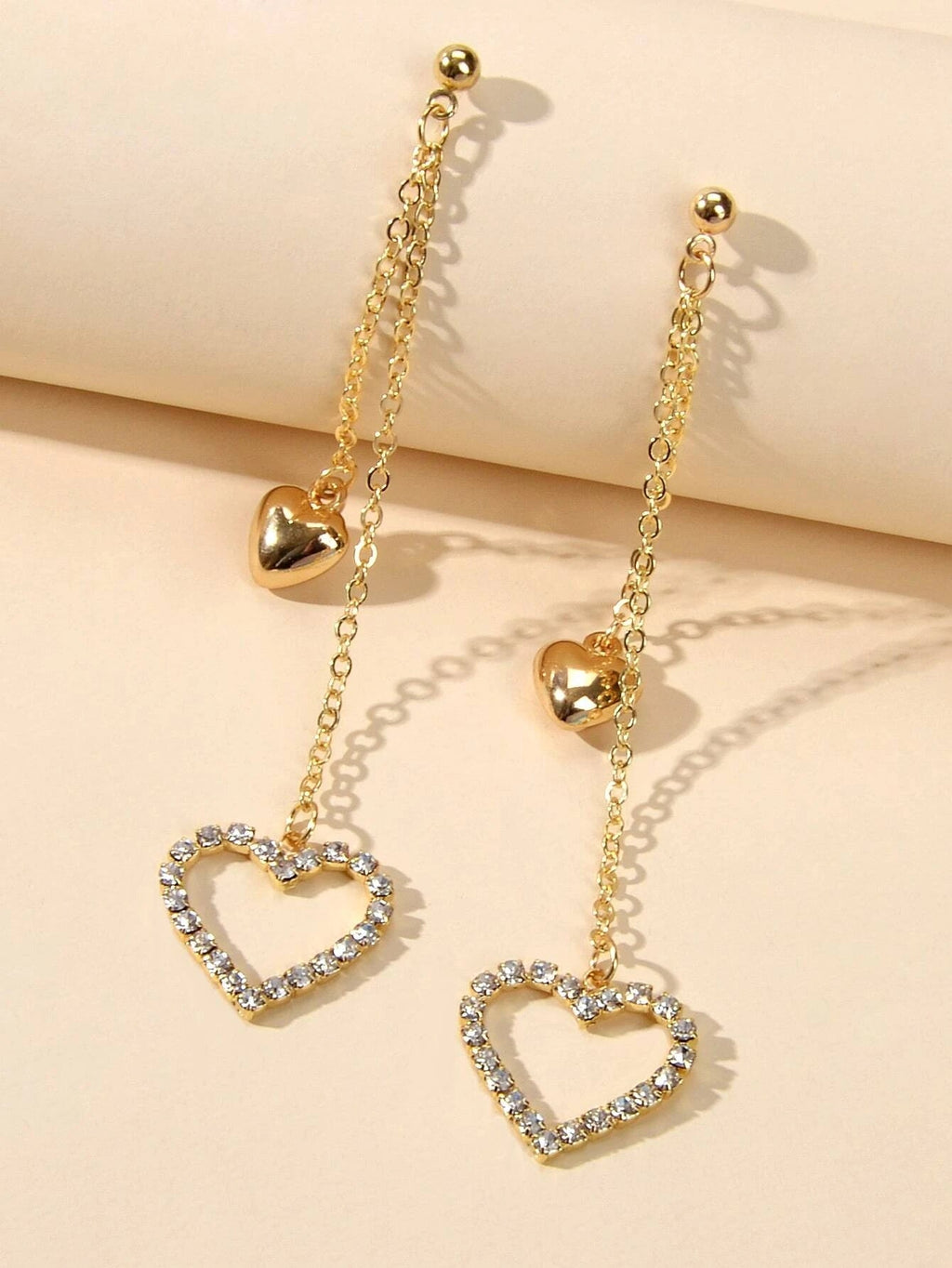 Rhinestone Gold Colour Chain Love Heart Charm Long Tassel Earrings Lover Gift-2