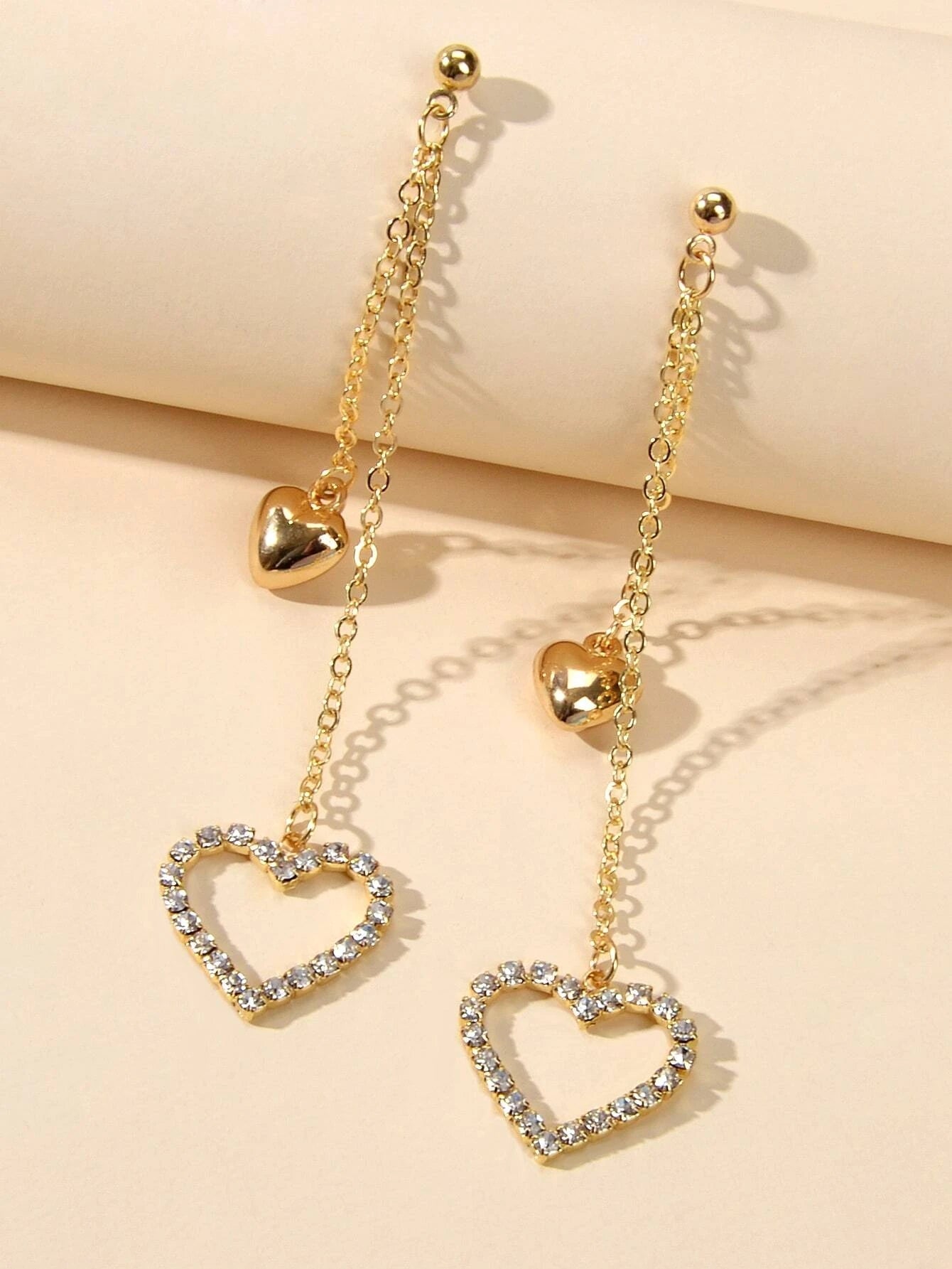 Rhinestone Gold Colour Chain Love Heart Charm Long Tassel Earrings Lover Gift-2