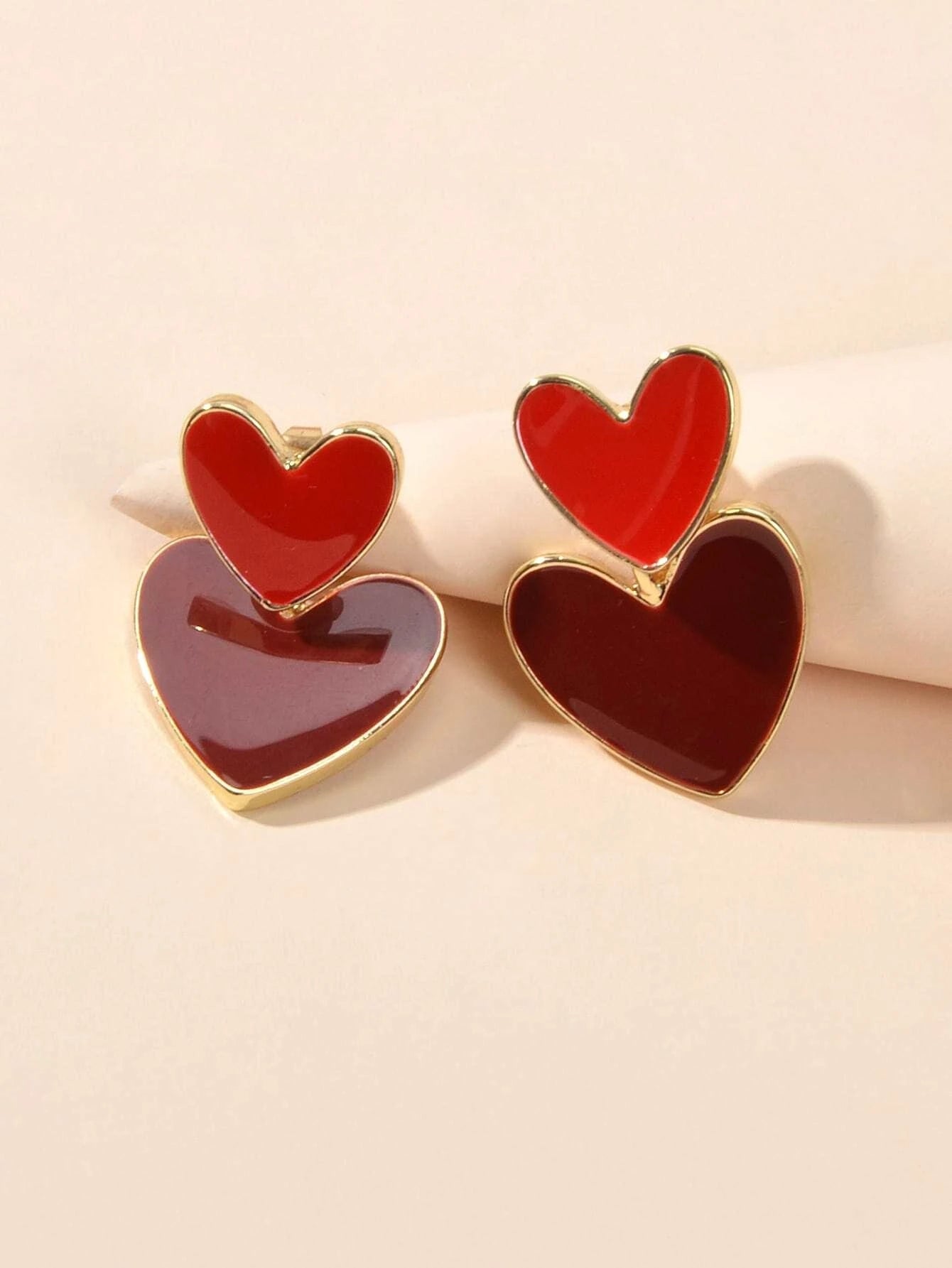 Personality Red Enamel Heart Stud Earrings Women Girls Ear Jacket Dainty Gifts-2