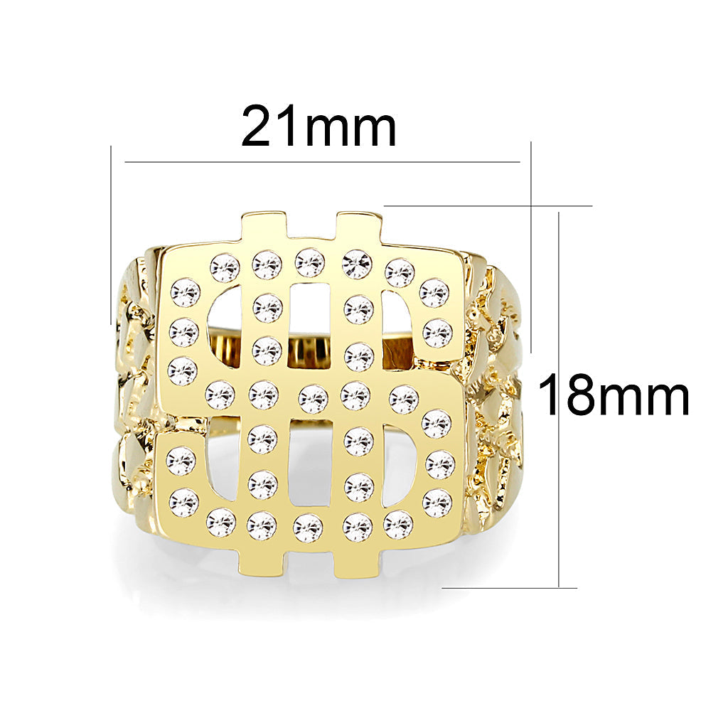 LO5M018-  Brass Ring with Top Grade Crystal  in Clear Gold Plated-1