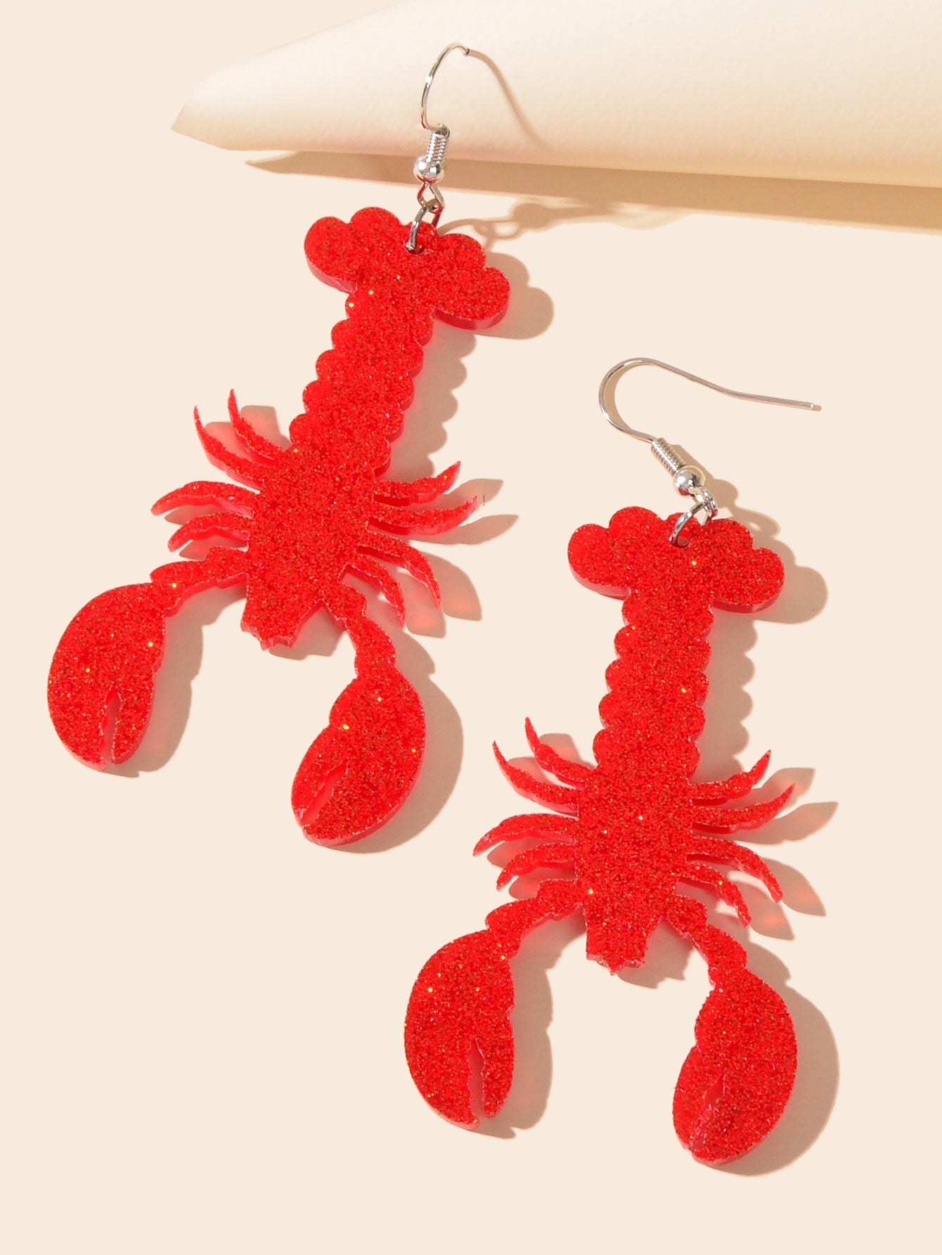 Unique Design Shining Red Resin Acrylic Lobster Big Party Chunky Trendy Earrings-3