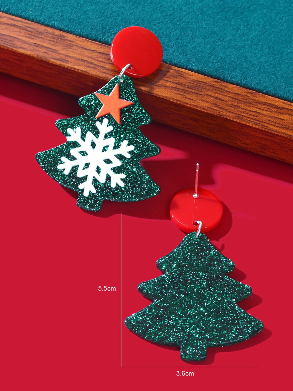 Green Christmas Tree with Star Snowflake Acrylic Stud Earrings Festival JewelryFestival Jewelry-3