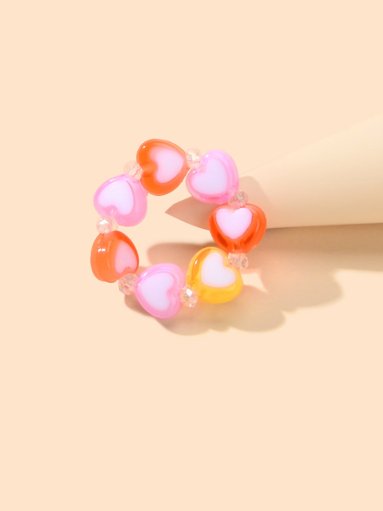 Random Color Women Girls Dainty Gifts Colorful Resin Heart Elastic Finger Ring