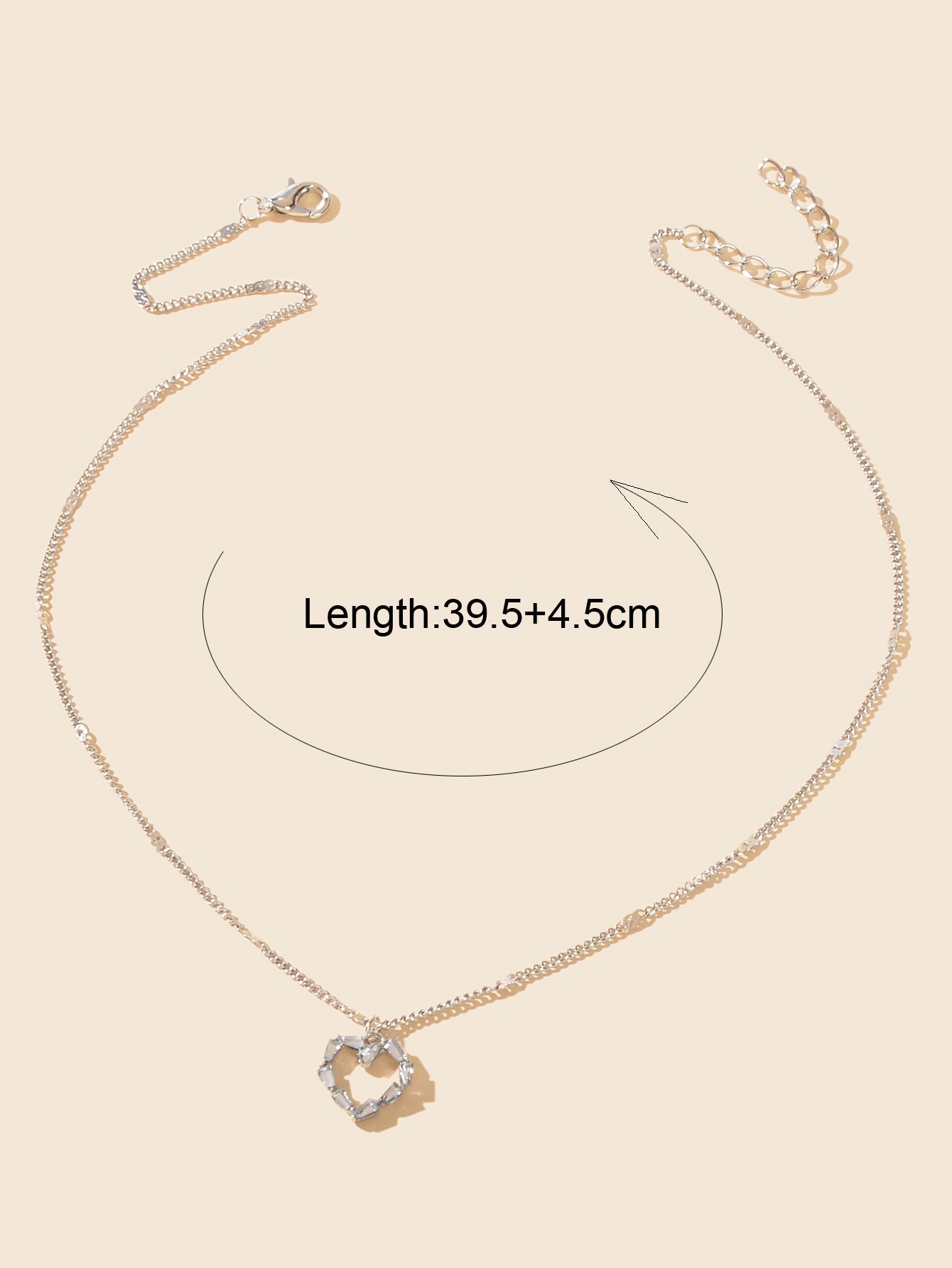 Silver Chain Rhinestone Heart Necklace Delicate Jewelry