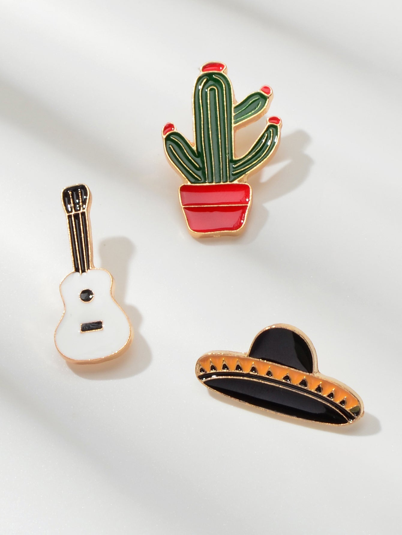 3 pcs Enamel Pin Set Lovely Guitar Cap Cactus Brooch Pins Decorative Lapel Badge-3
