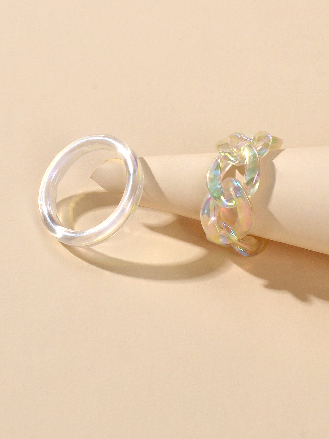 Stackable 2pcs Transparent Acrylic Resin Finger Ring set Multiple Ring Bulk Pack-3