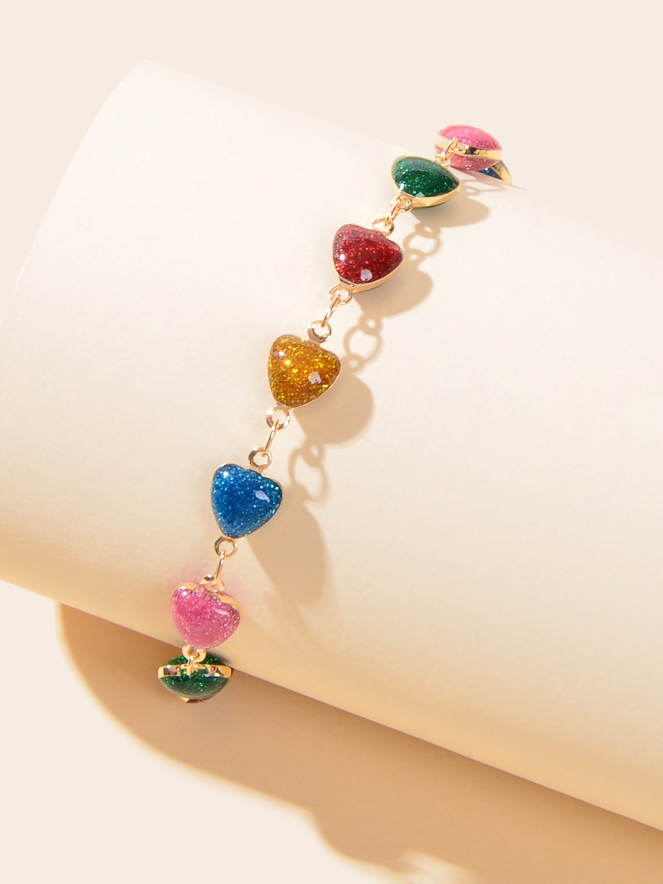 Gold Plated Multi Color Heart Beaded Anklet Summer Beach Boho Foot Chain Jewelry-3