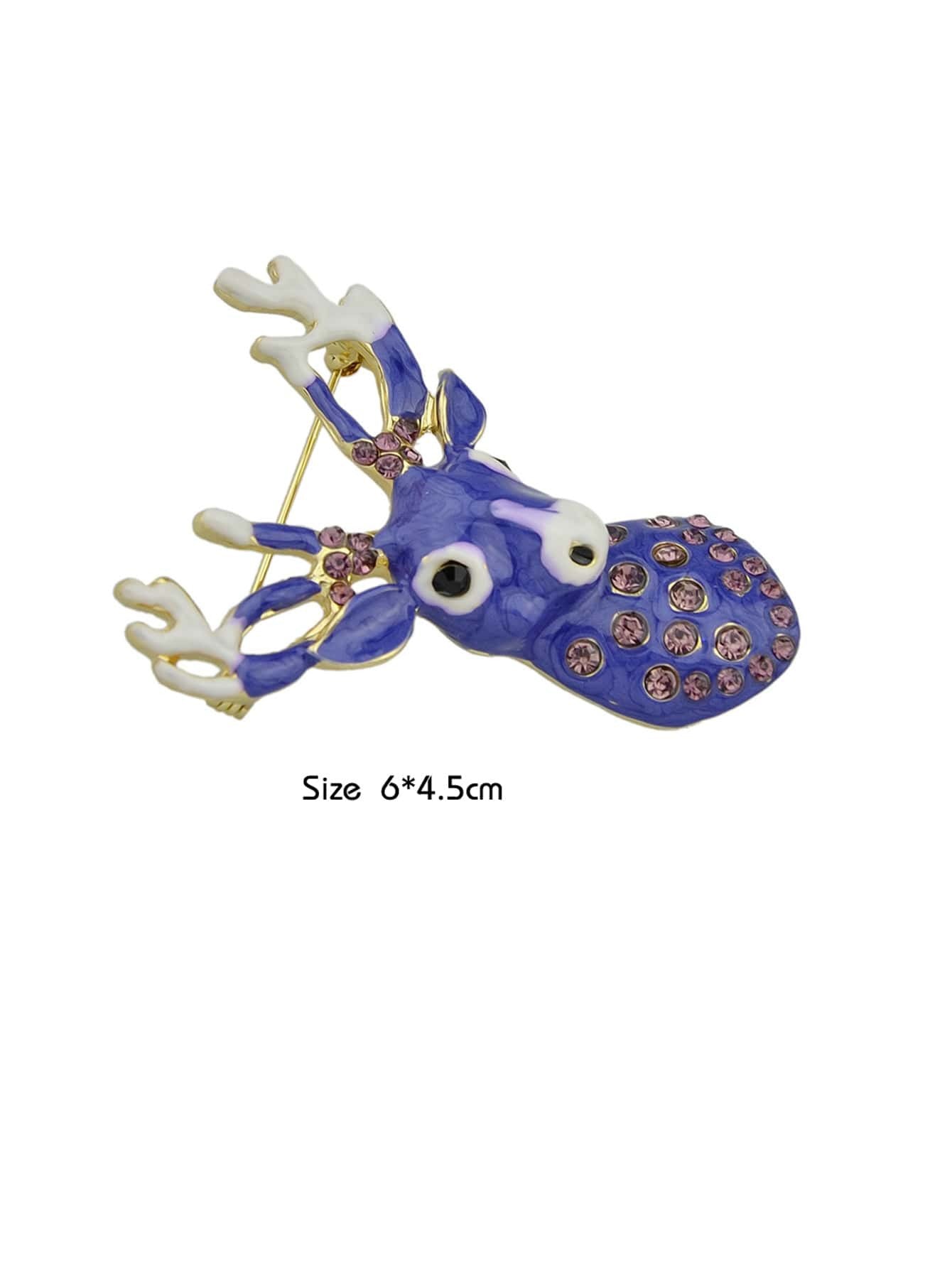 Delicate Xmas Jewellery Rhinestone Reindeer Brooch Purple Deer Head Animals Pin-3