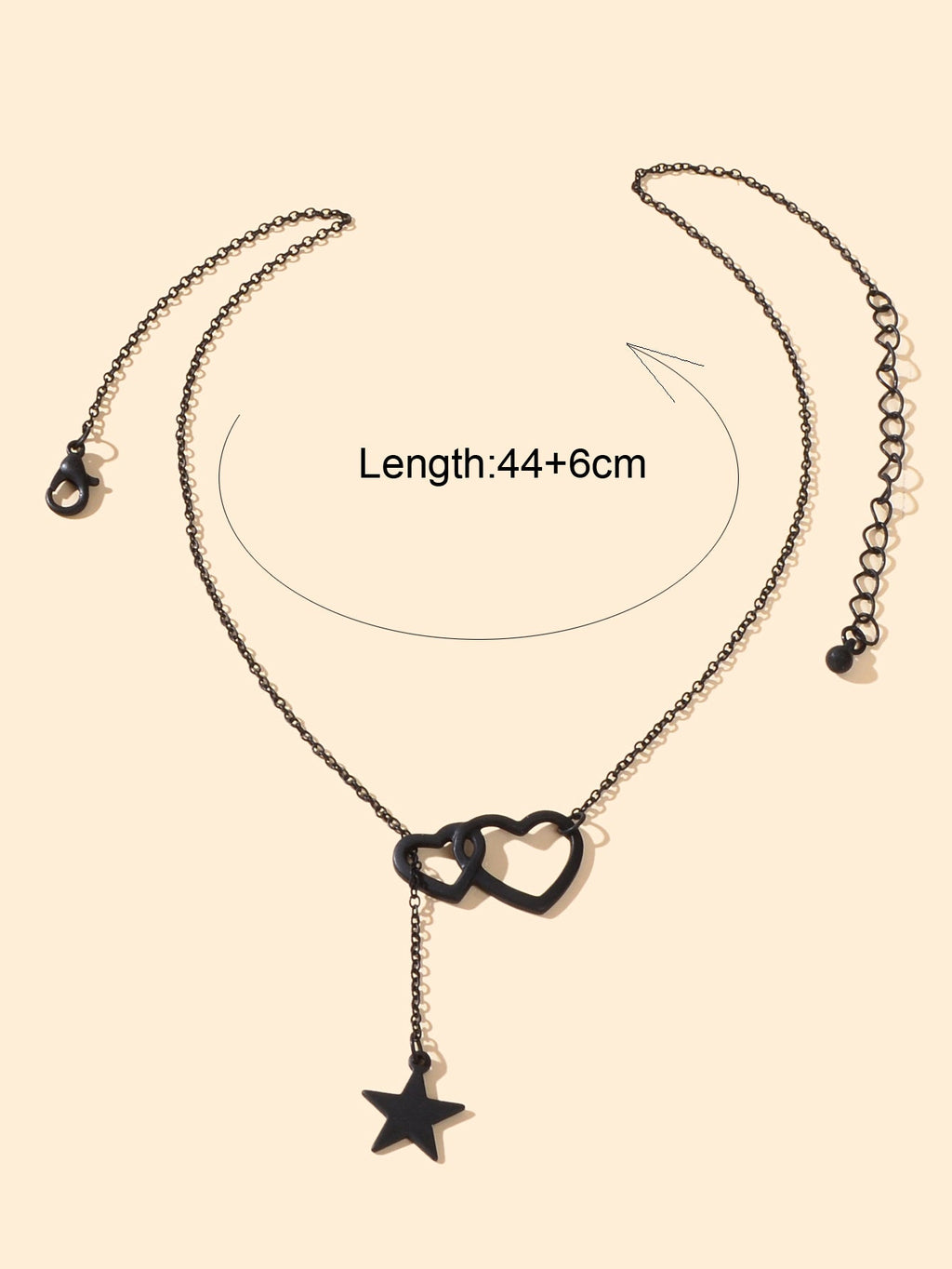 Black Chain Double Hearts Linked Star Pendant Y Lariat Necklace Clavicle Collar-3