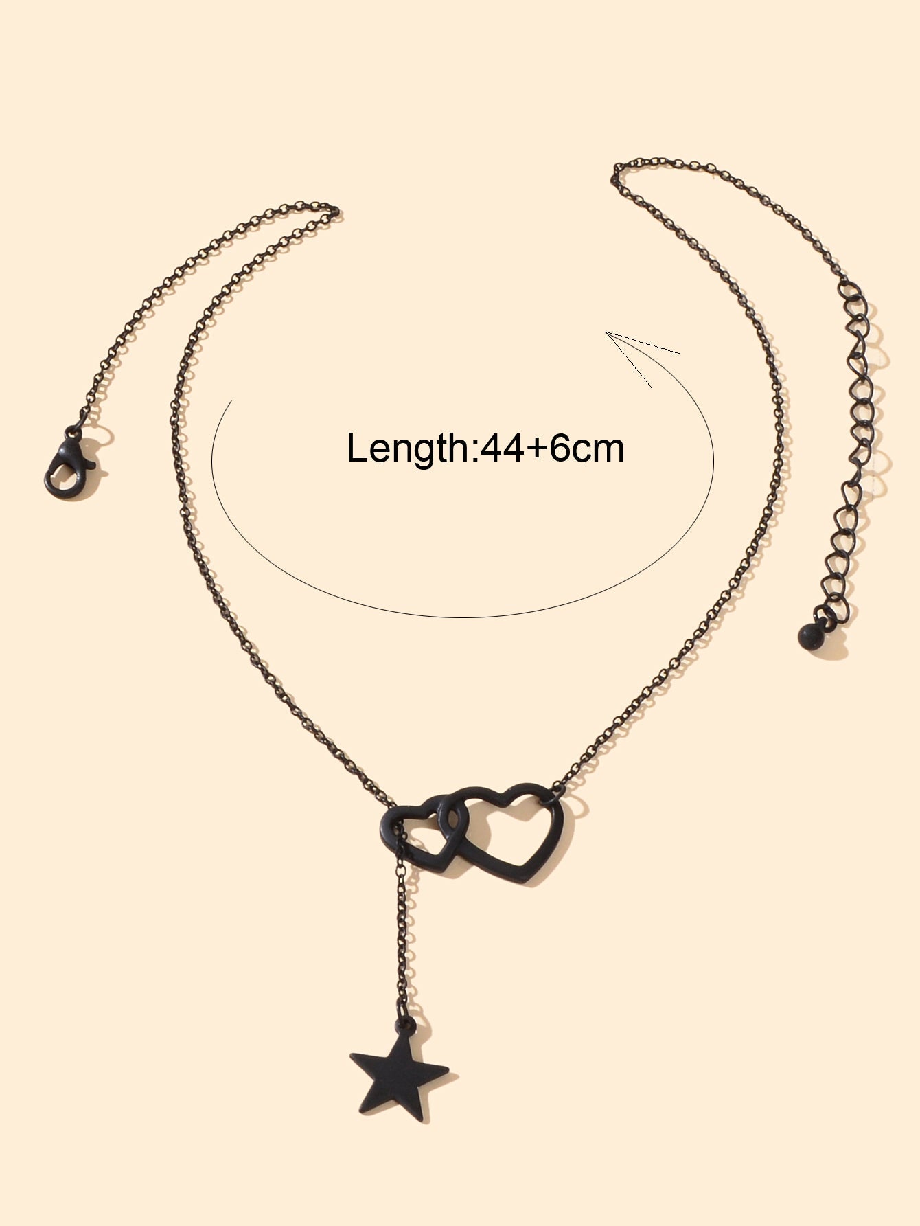 Black Chain Double Hearts Linked Star Pendant Y Lariat Necklace Clavicle Collar-3