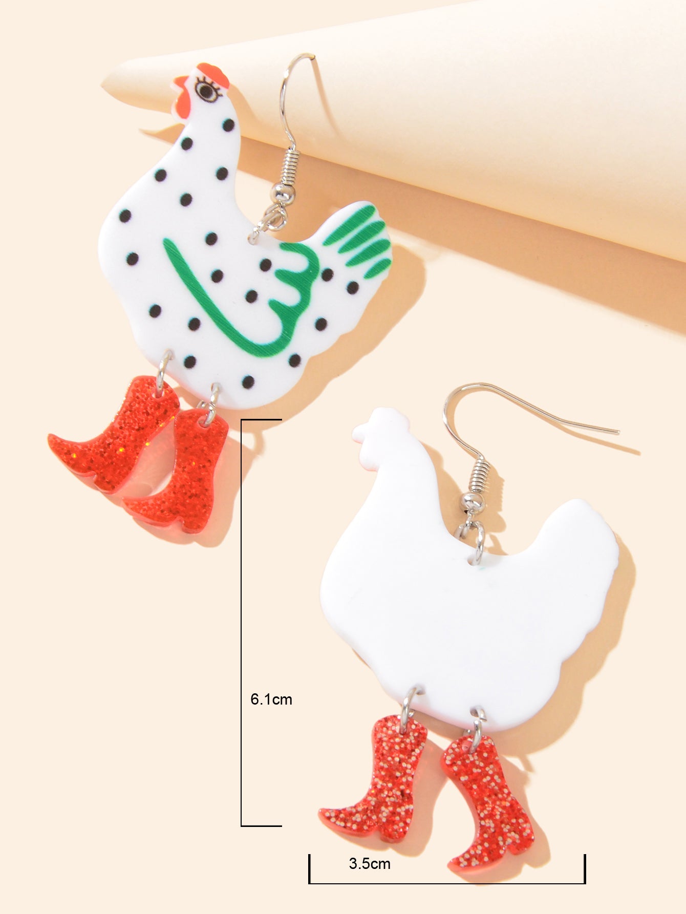 Cute Design Hen with Boot Dangle Lightweight Acrylic Chicken Earrings Party Gift-3