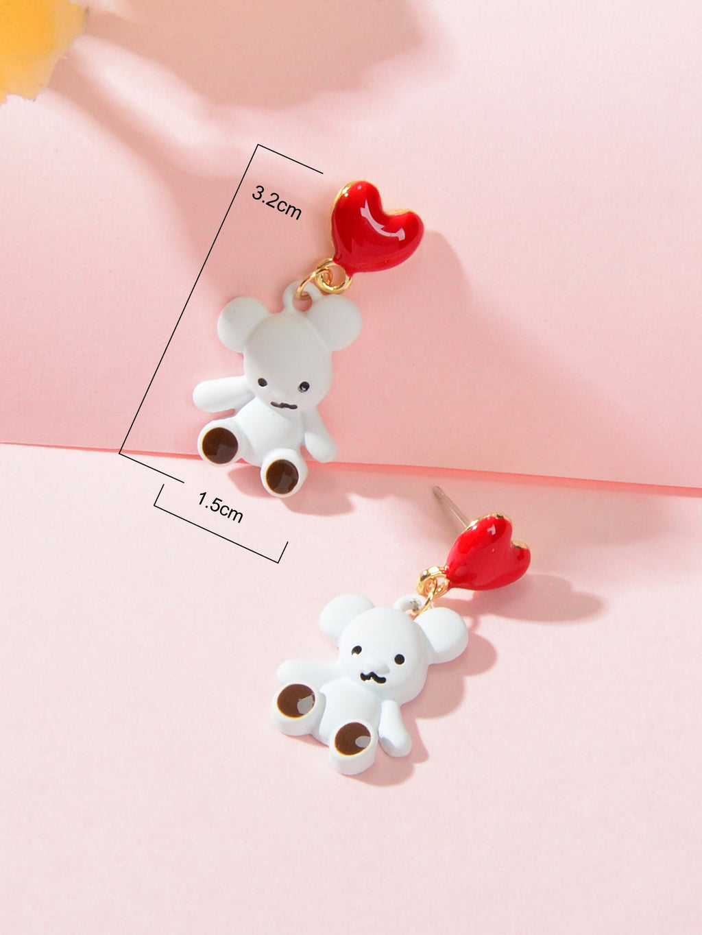 Cute Cartoon Red Love Heart White Bear Funny Stud Earrings Perfect as a Gift-3